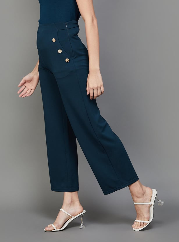 CODE Women Solid Elasticated Flared Trousers