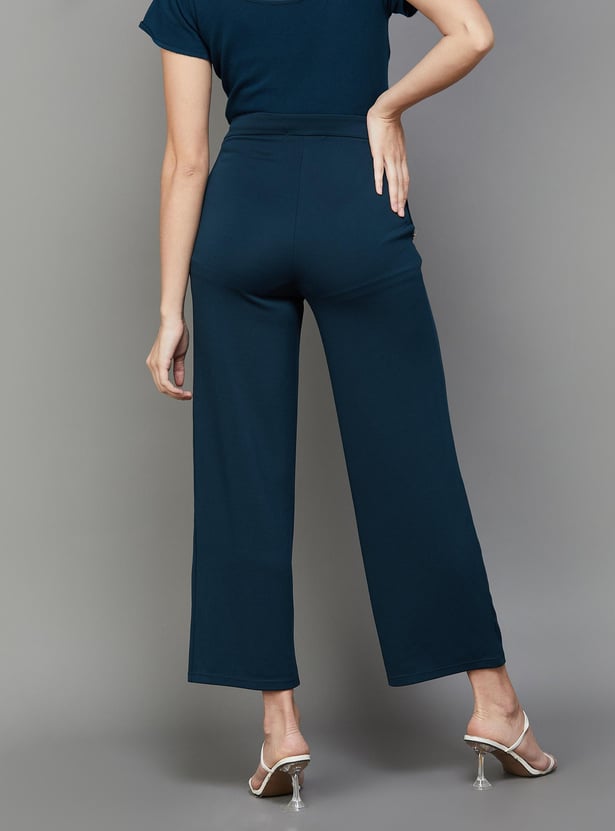 CODE Women Solid Elasticated Flared Trousers