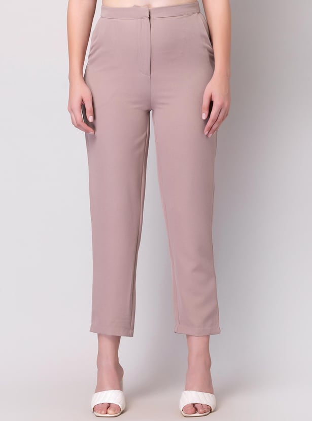 FABALLEY Women Solid Cropped Formal Trousers