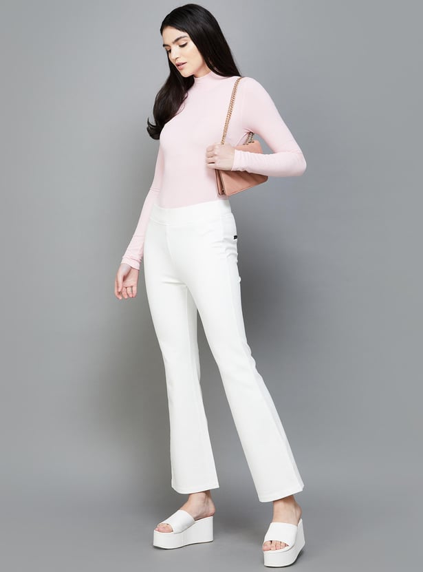 XPOSE Women Solid High-Rise Flared Trousers