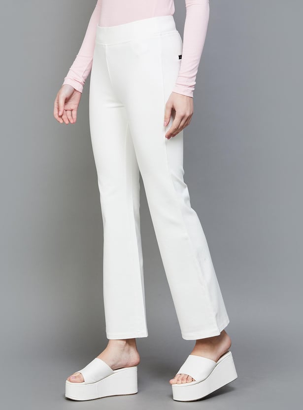 XPOSE Women Solid High-Rise Flared Trousers