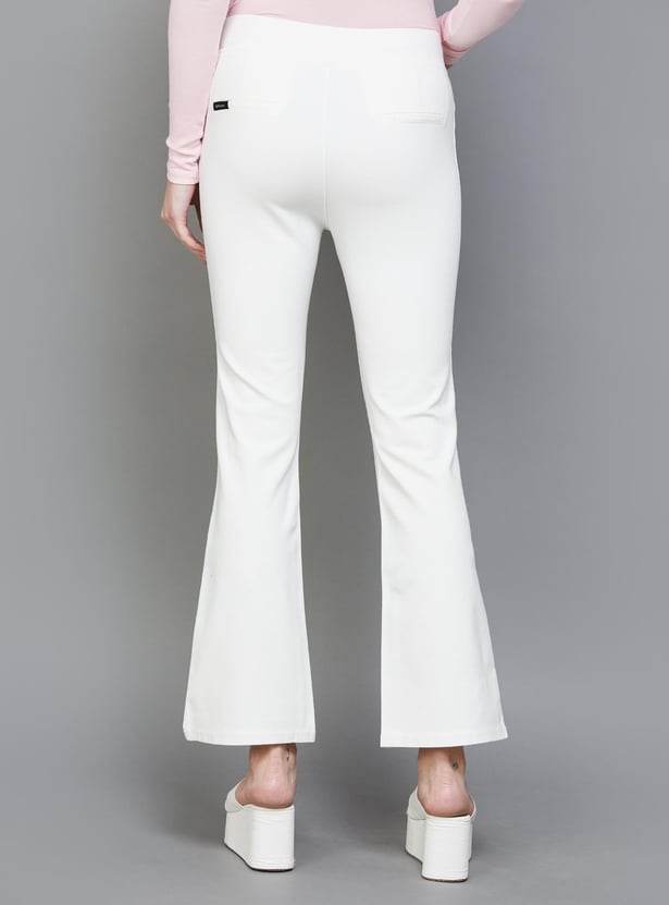 XPOSE Women Solid High-Rise Flared Trousers