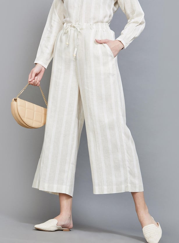 CODE Women Striped Woven Straight Trousers