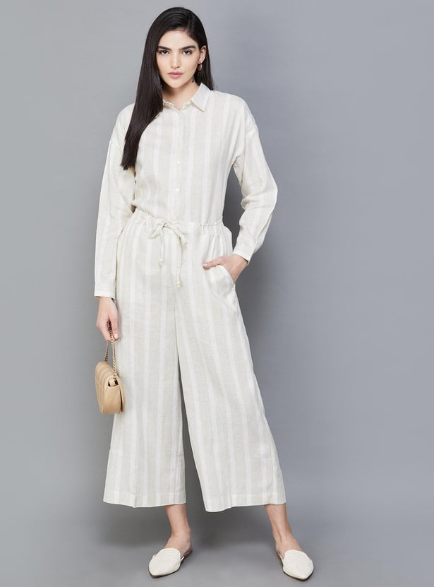 CODE Women Striped Woven Straight Trousers