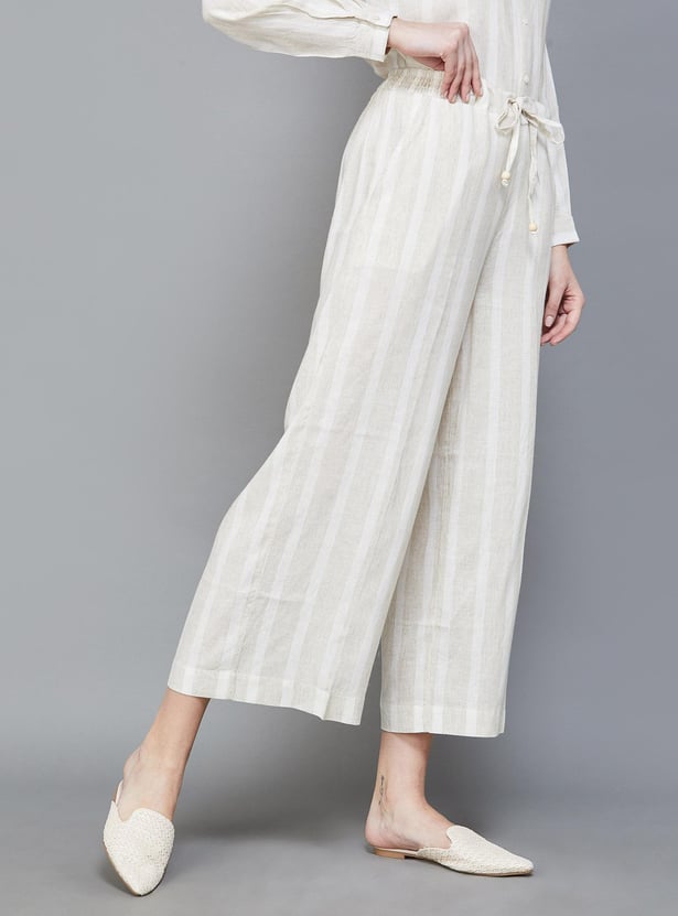 CODE Women Striped Woven Straight Trousers