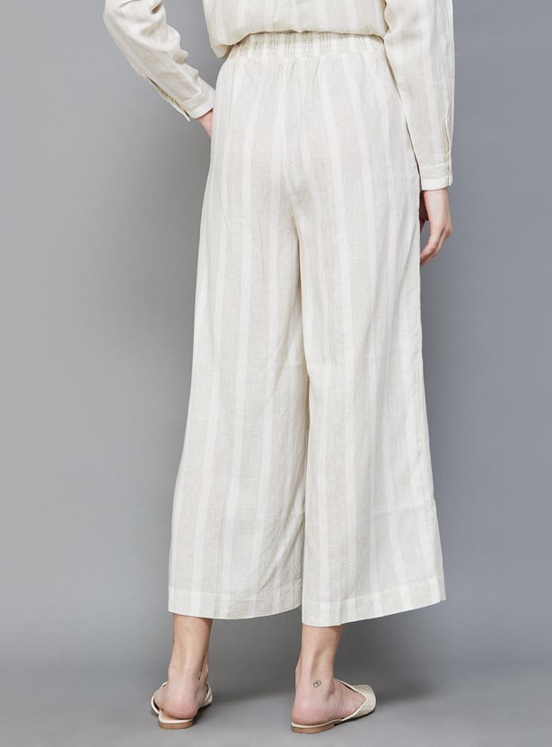 CODE Women Striped Woven Straight Trousers