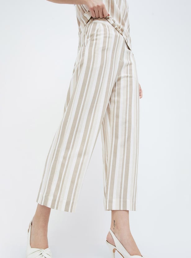 CODE Women Striped Straight Trousers