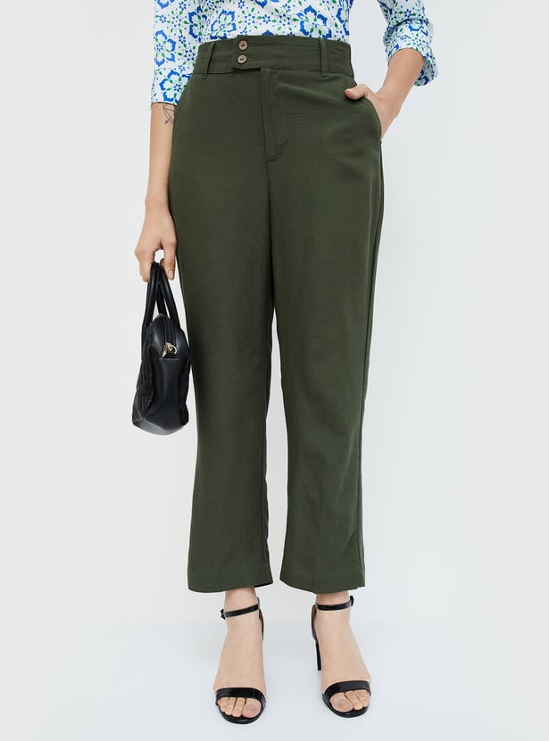 CODE CLASSIC Women Solid Straight Fit Trousers