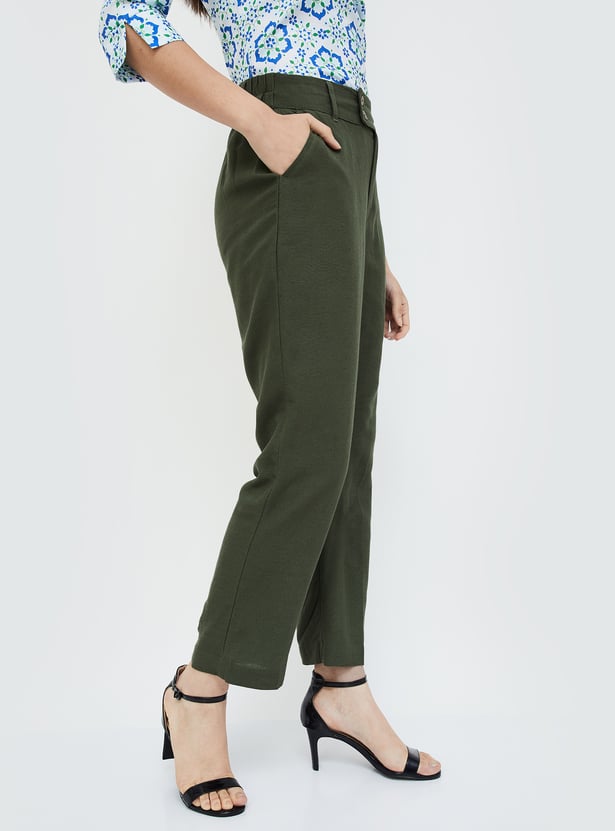 CODE CLASSIC Women Solid Straight Fit Trousers