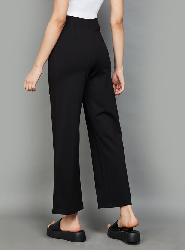 KRAUS Women Solid Flat Front Wide-Leg Trousers