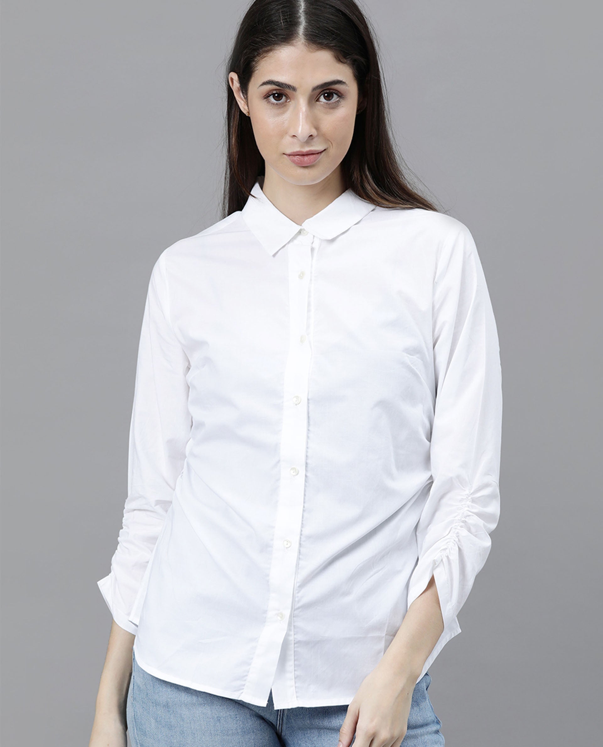 Womens Anure White Shirt Cotton Fabric Long Sleeves