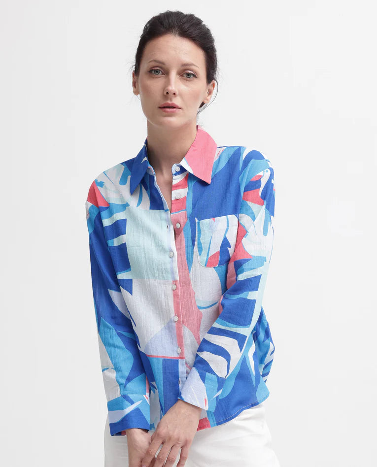 COTTON SHIRT WITH COLLARED NECK AND ABSTRACT PRINT