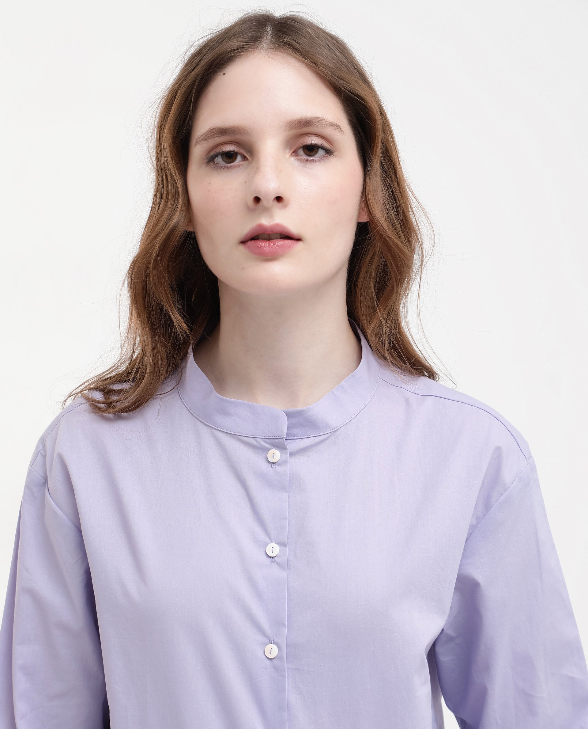 Women'S Aytac Light Purple Cotton Fabric Mandarin Collar Solid Shirt