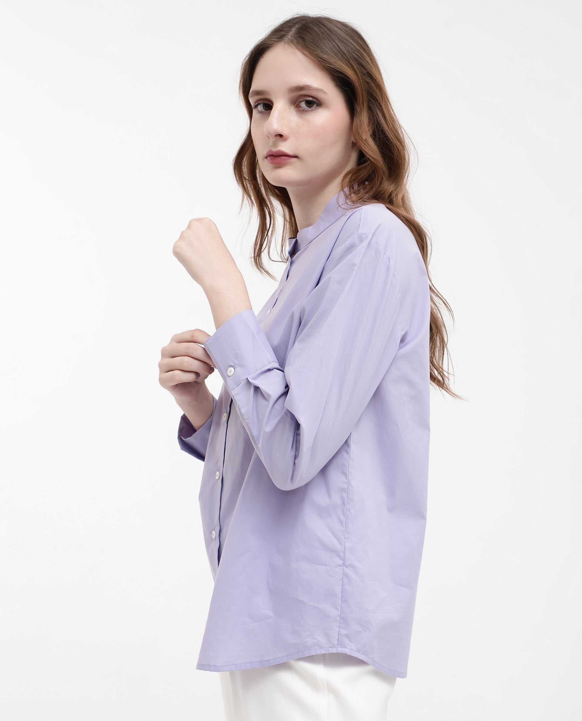 Women'S Aytac Light Purple Cotton Fabric Mandarin Collar Solid Shirt