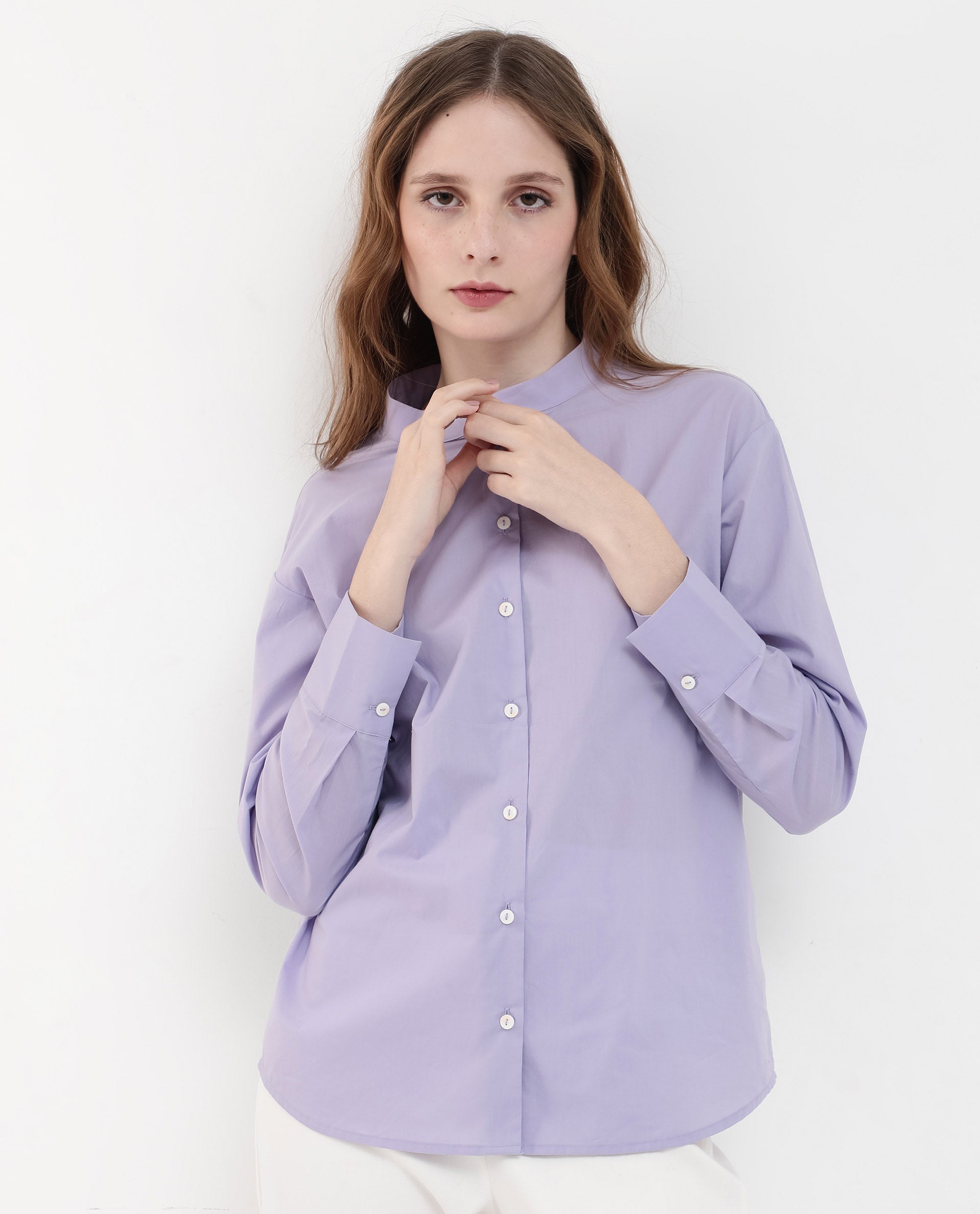 Women'S Aytac Light Purple Cotton Fabric Mandarin Collar Solid Shirt