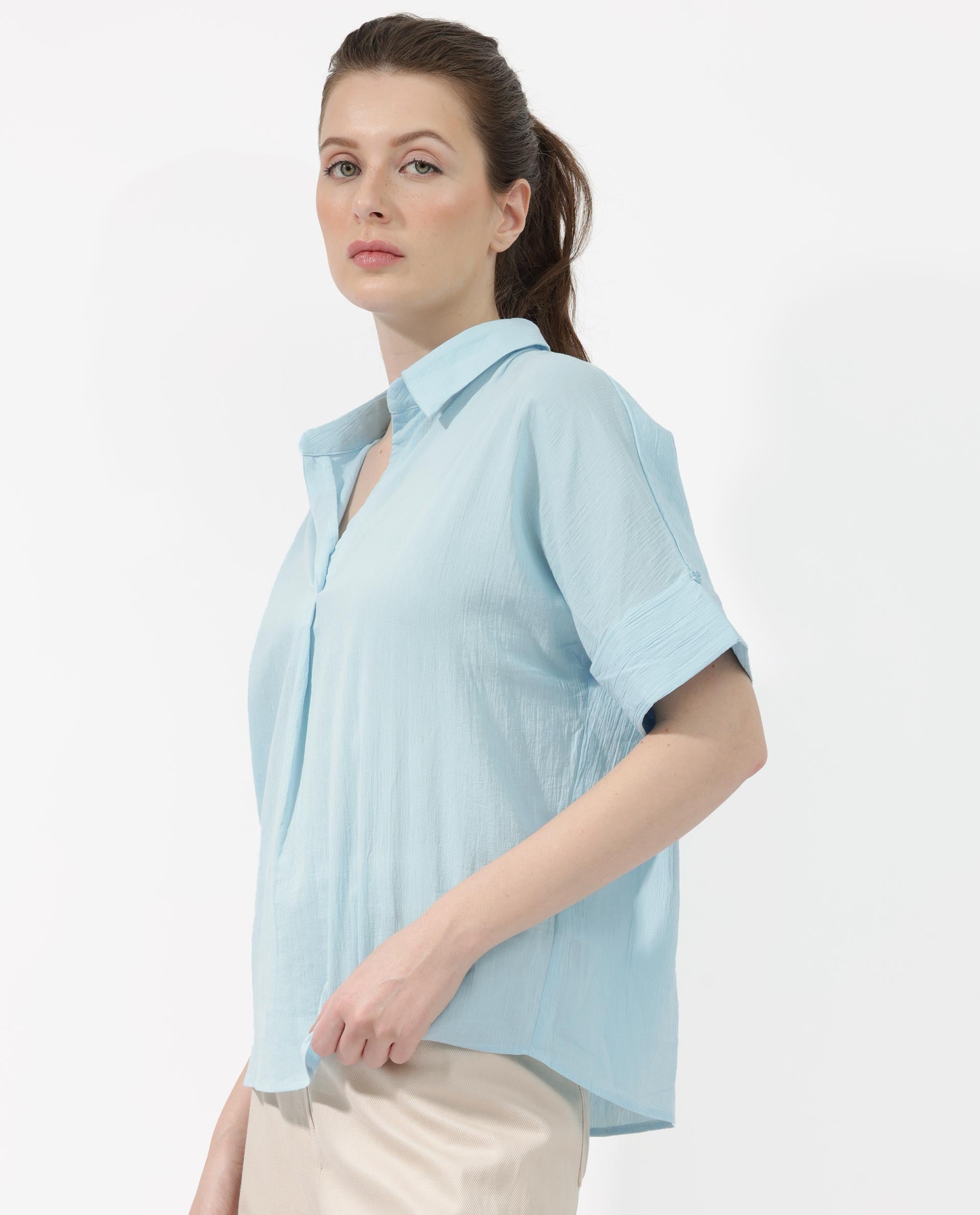 Womens Azzure Blue Top Short Sleeve Solid