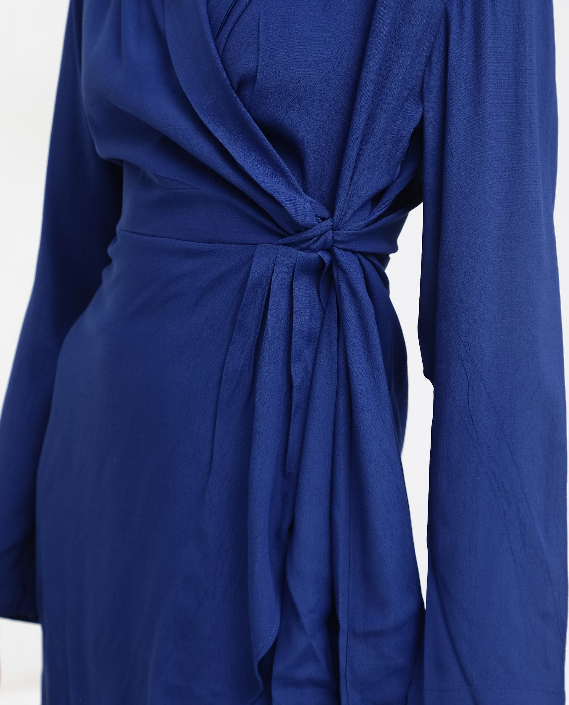 Women's Blue Rayon Fabric Wrap Dress - Fluorescent Blue