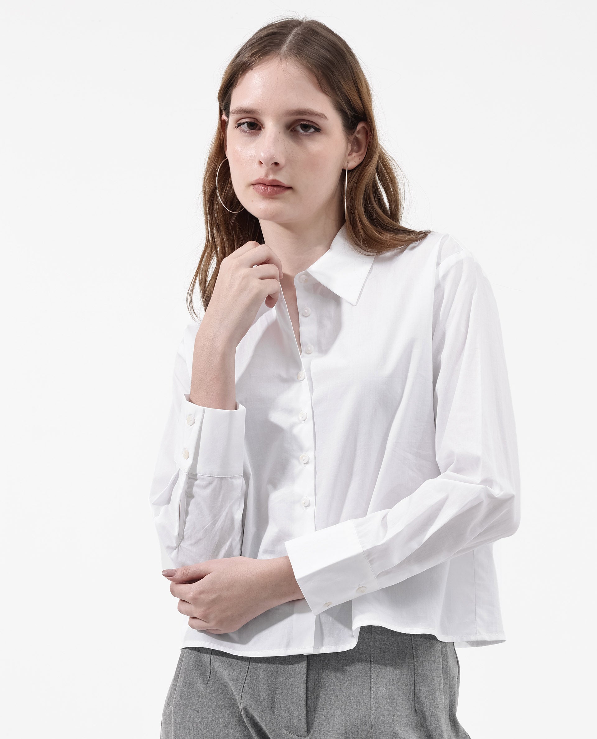 Women'S Charon White Cotton With Concealed Placket