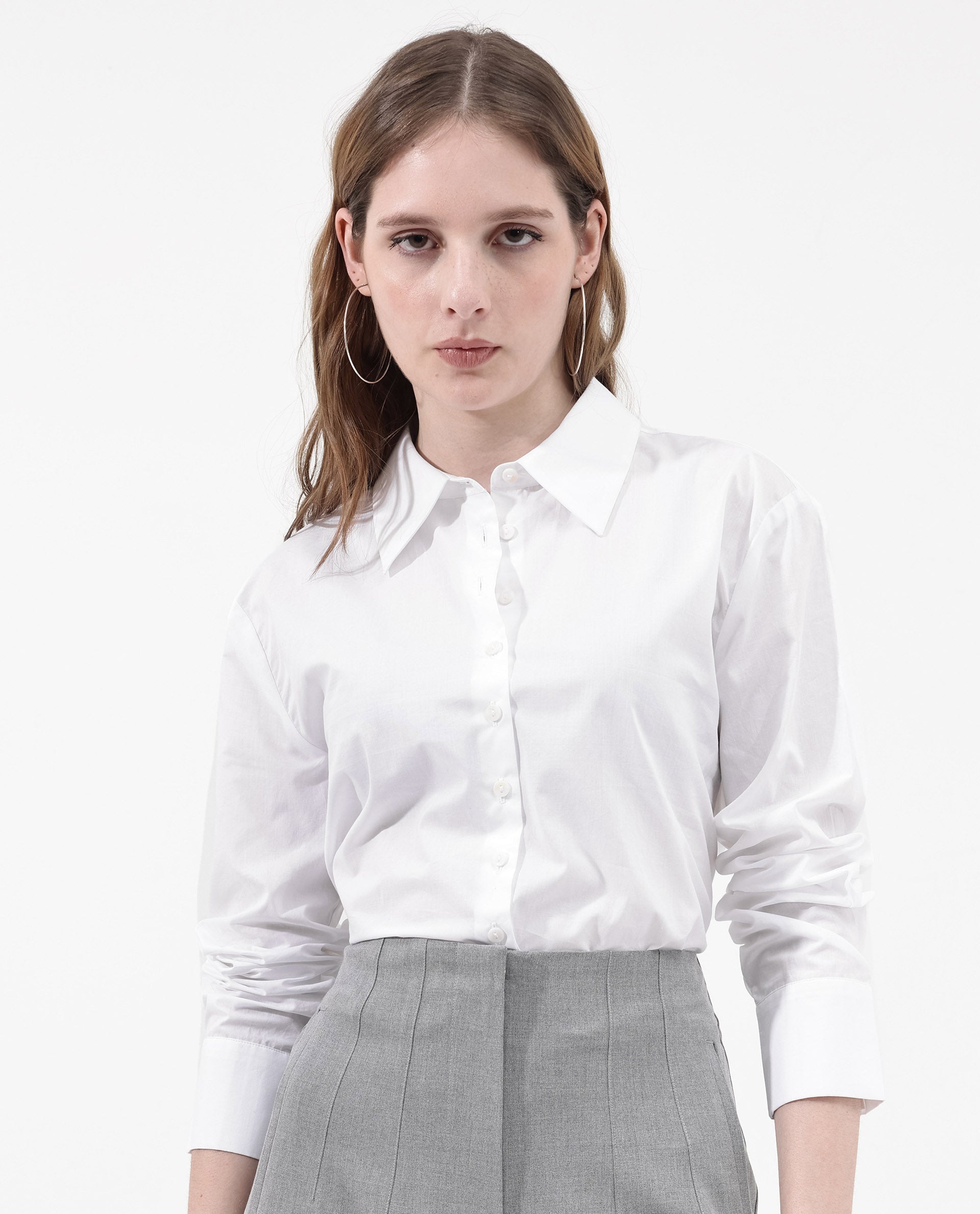 Women'S Charon White Cotton With Concealed Placket