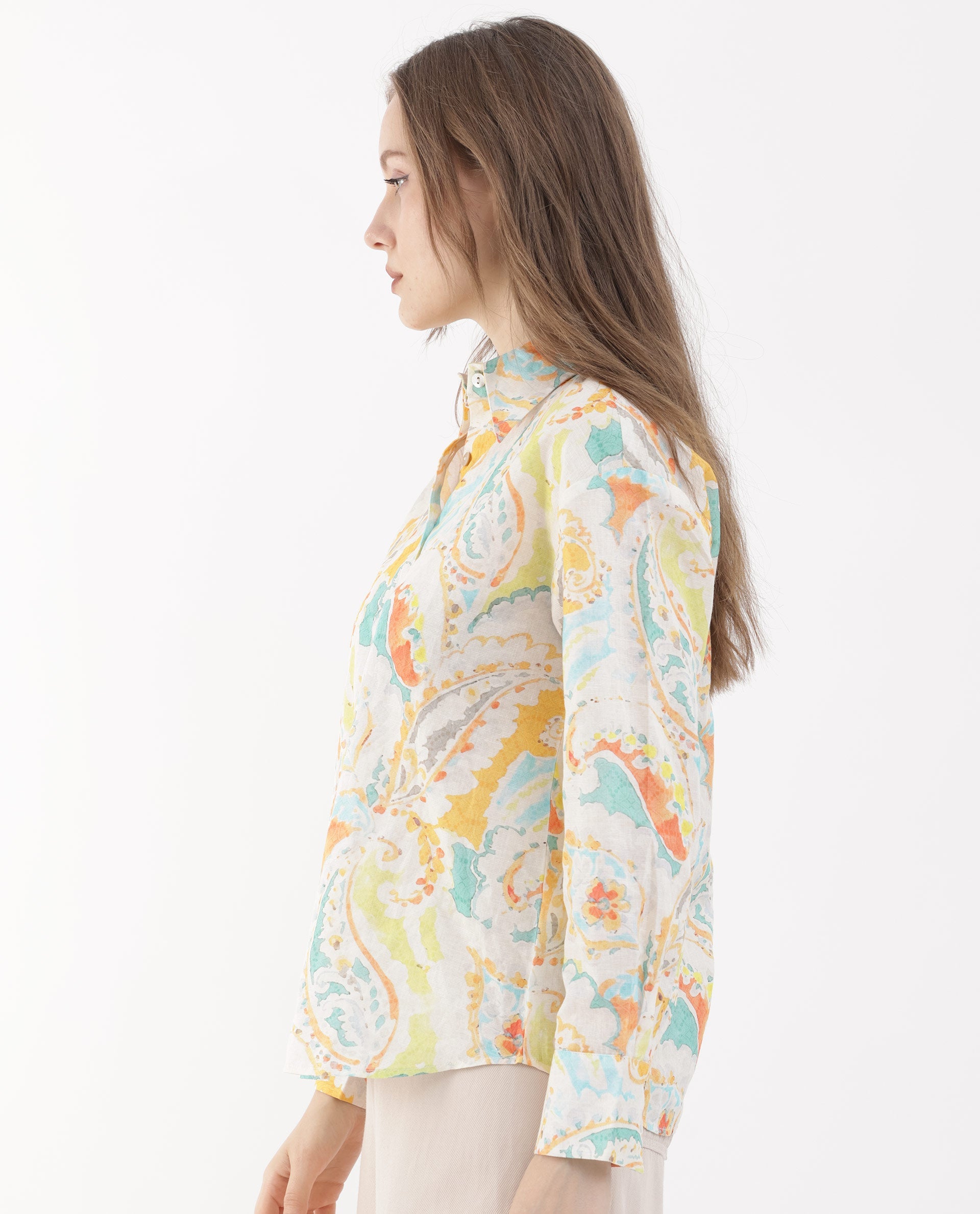Women'S Egor Fluorescent Multi Cotton Fabric Full Sleeves Button Closure Shirt Collar Regular Fit Paisley Print Top