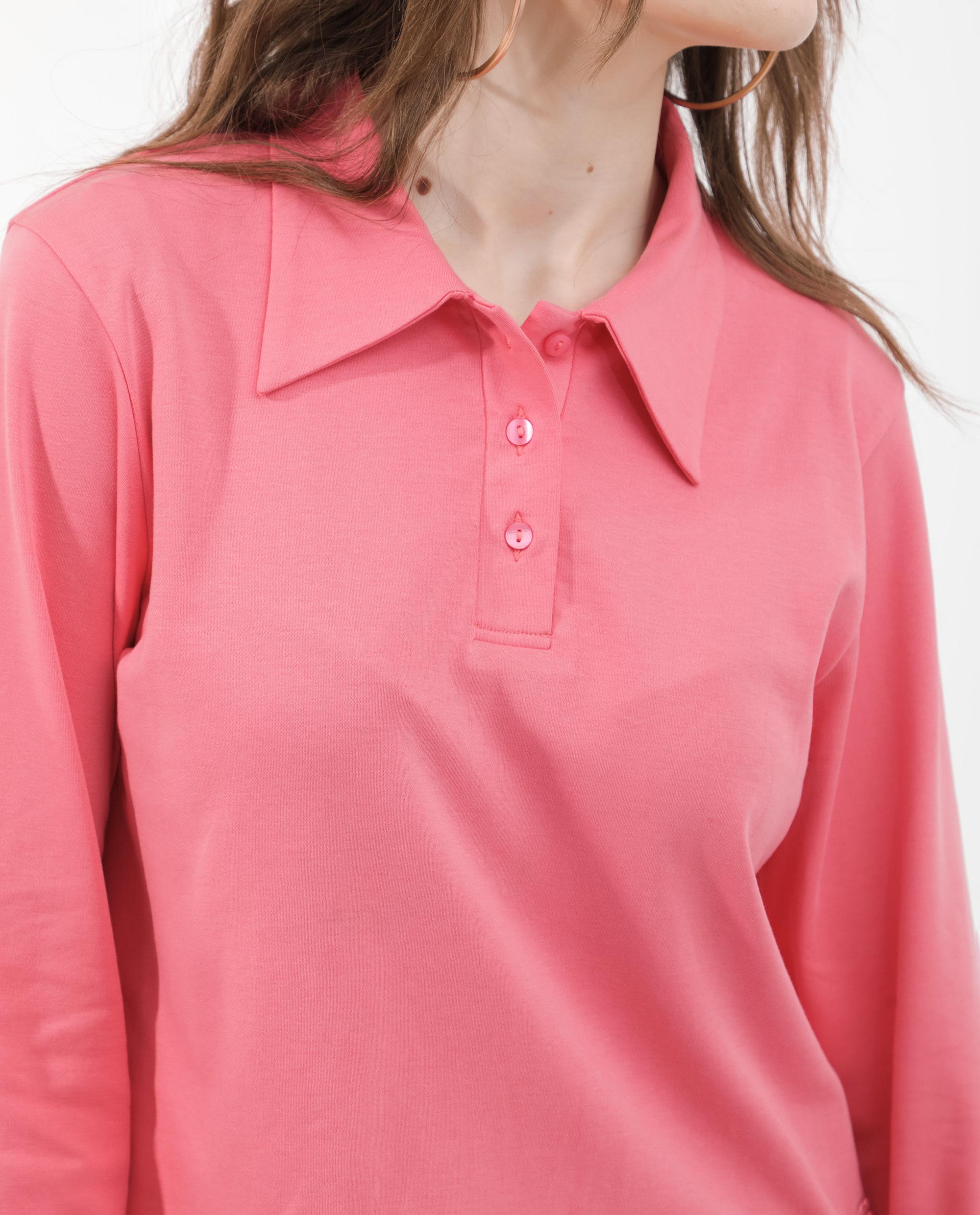 Women'S Gojo Peach Cotton Fabric Full Sleeve Collared Neck Button Closure Solid Regular Fit Top