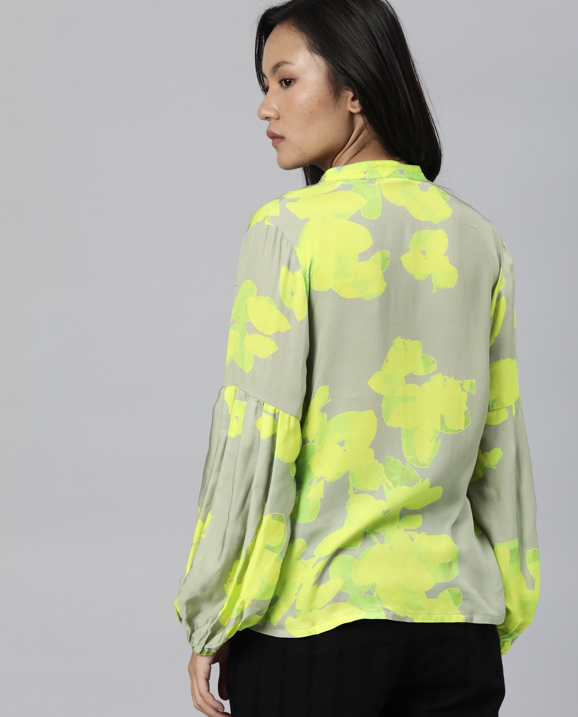 Women'S Liza Green Top Full Sleeves Printed