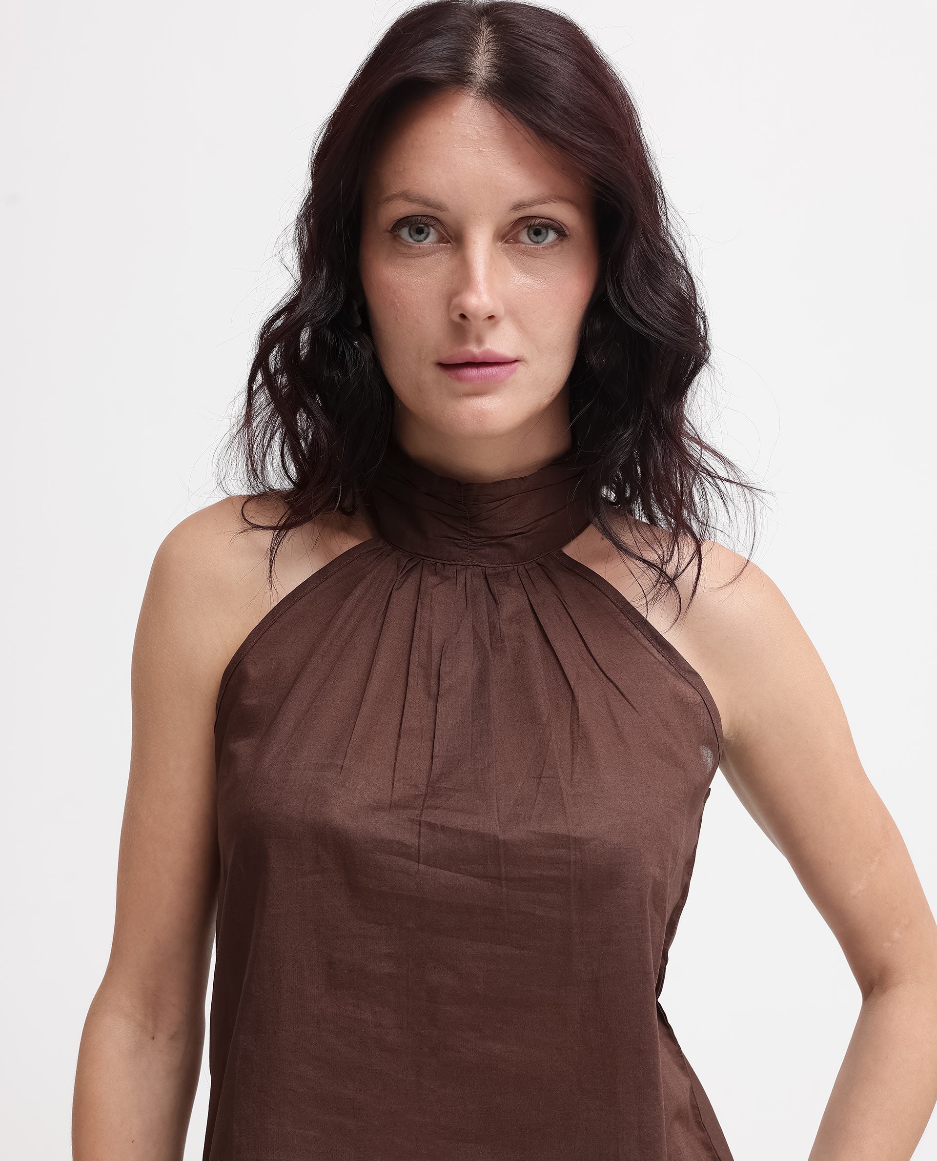 Womens Kirara Brown Halter Neck Plain and Solid Top