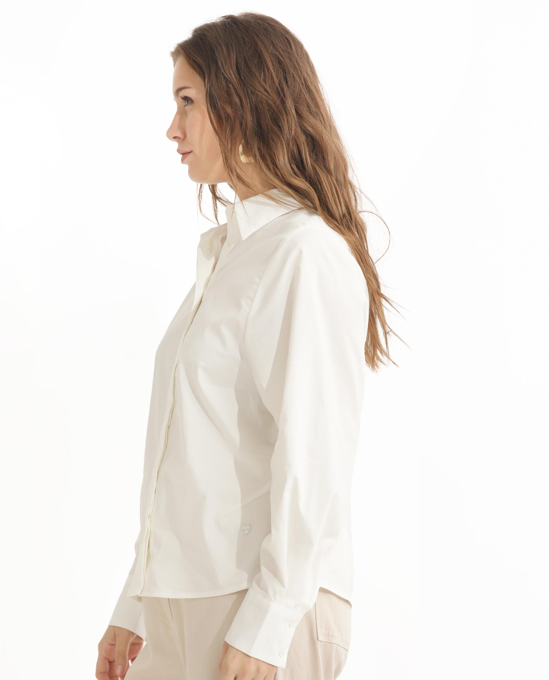 Women'S Letizia Off White Cotton Blend Fabric Regular Sleeve Shirt Collar Solid Shirt