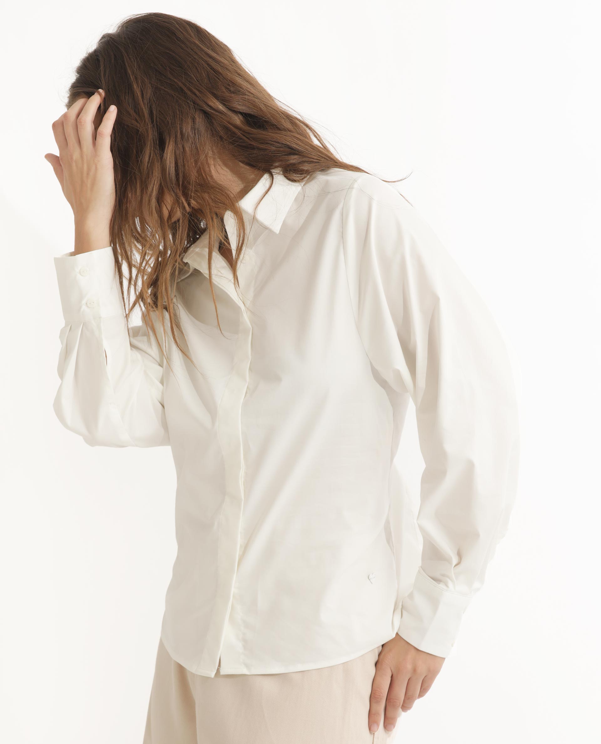 Women'S Letizia Off White Cotton Blend Fabric Regular Sleeve Shirt Collar Solid Shirt