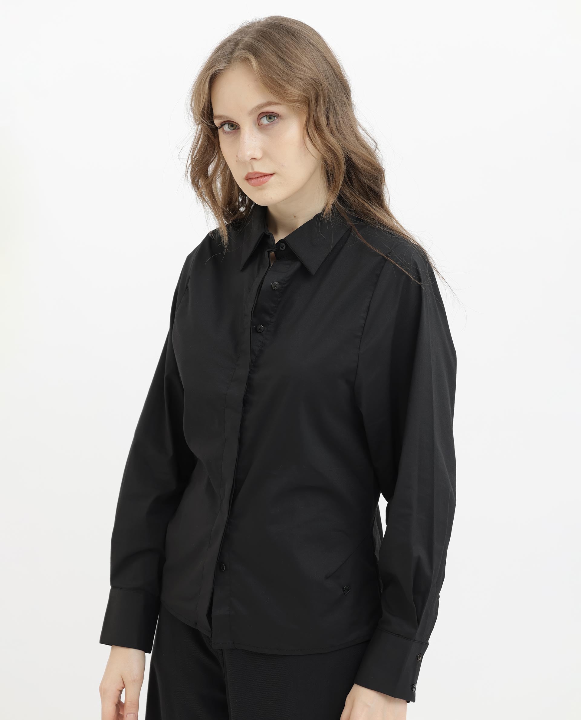 Womens Letizia Black Shirt Full Sleeve Hip Length Dyed