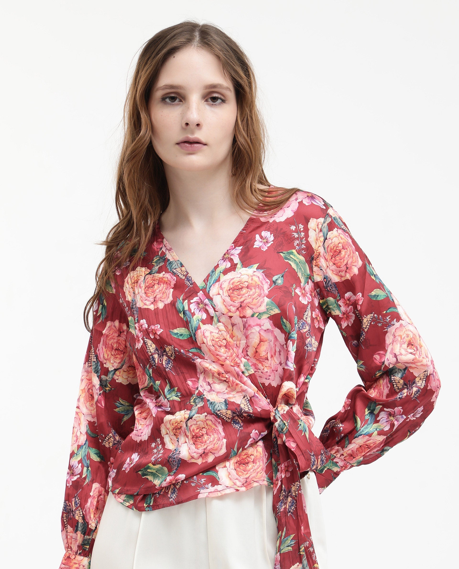 Womens Lonna Red Top Full Sleeve Print