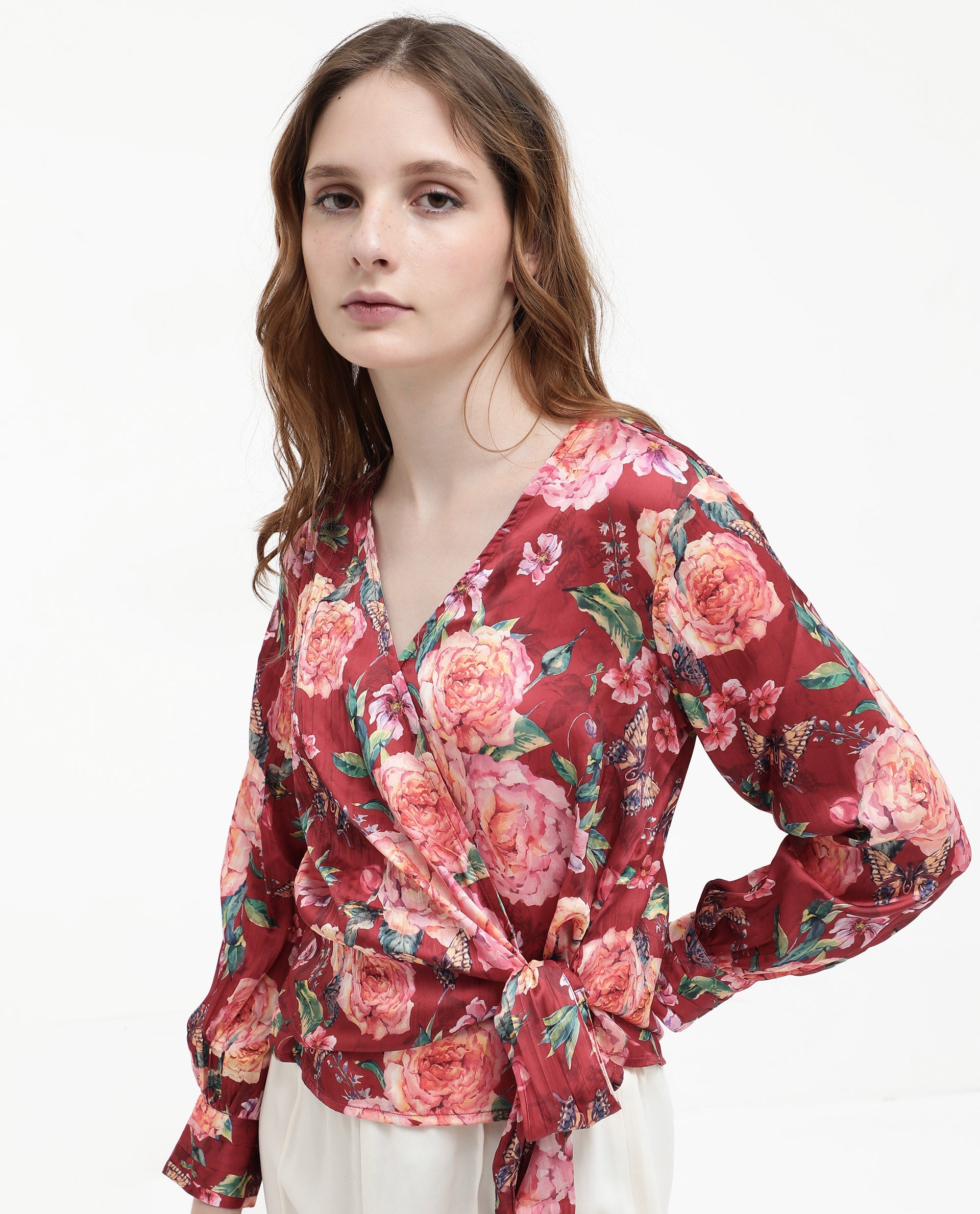 Womens Lonna Red Top Full Sleeve Print