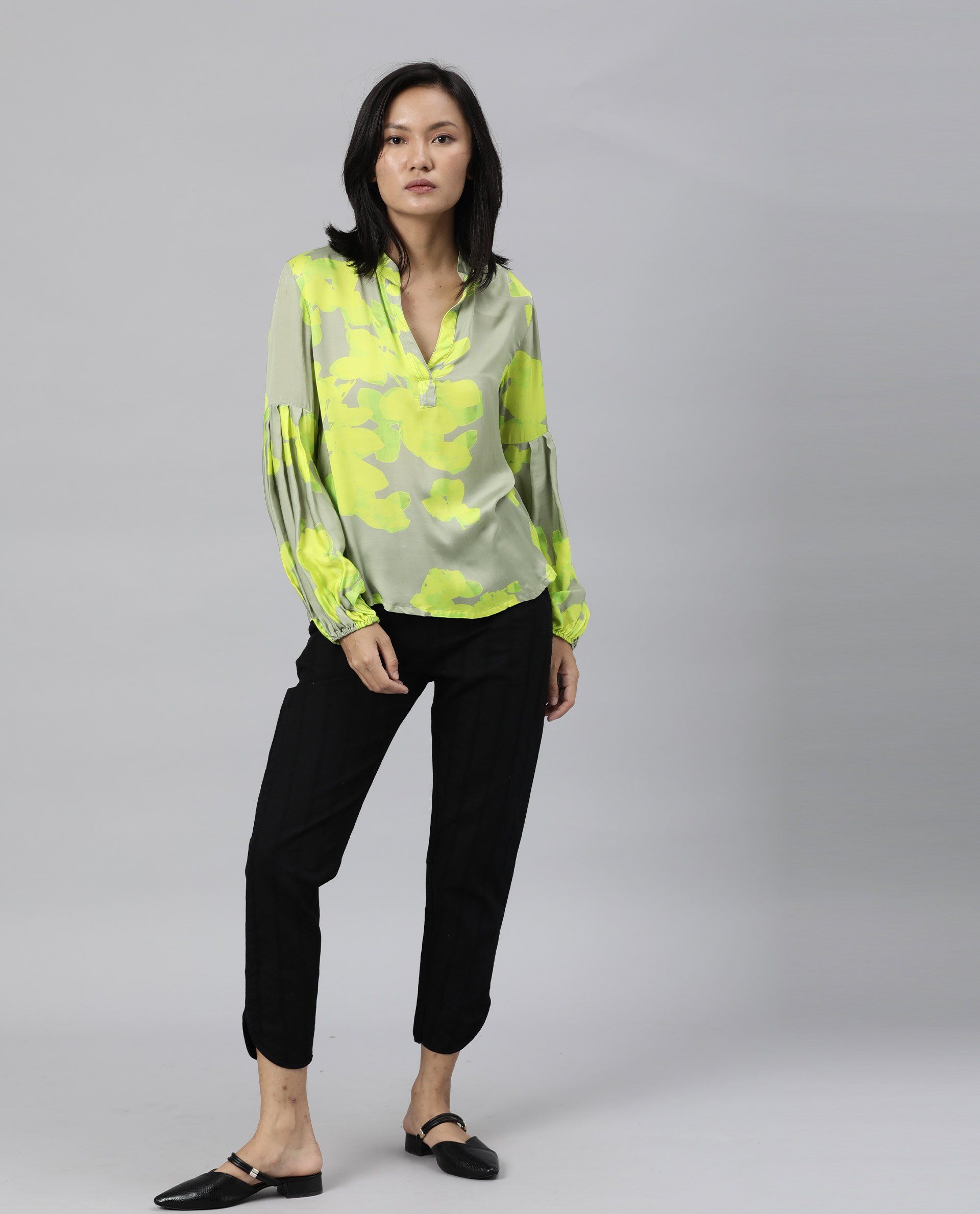 Women'S Liza Green Top Full Sleeves Printed