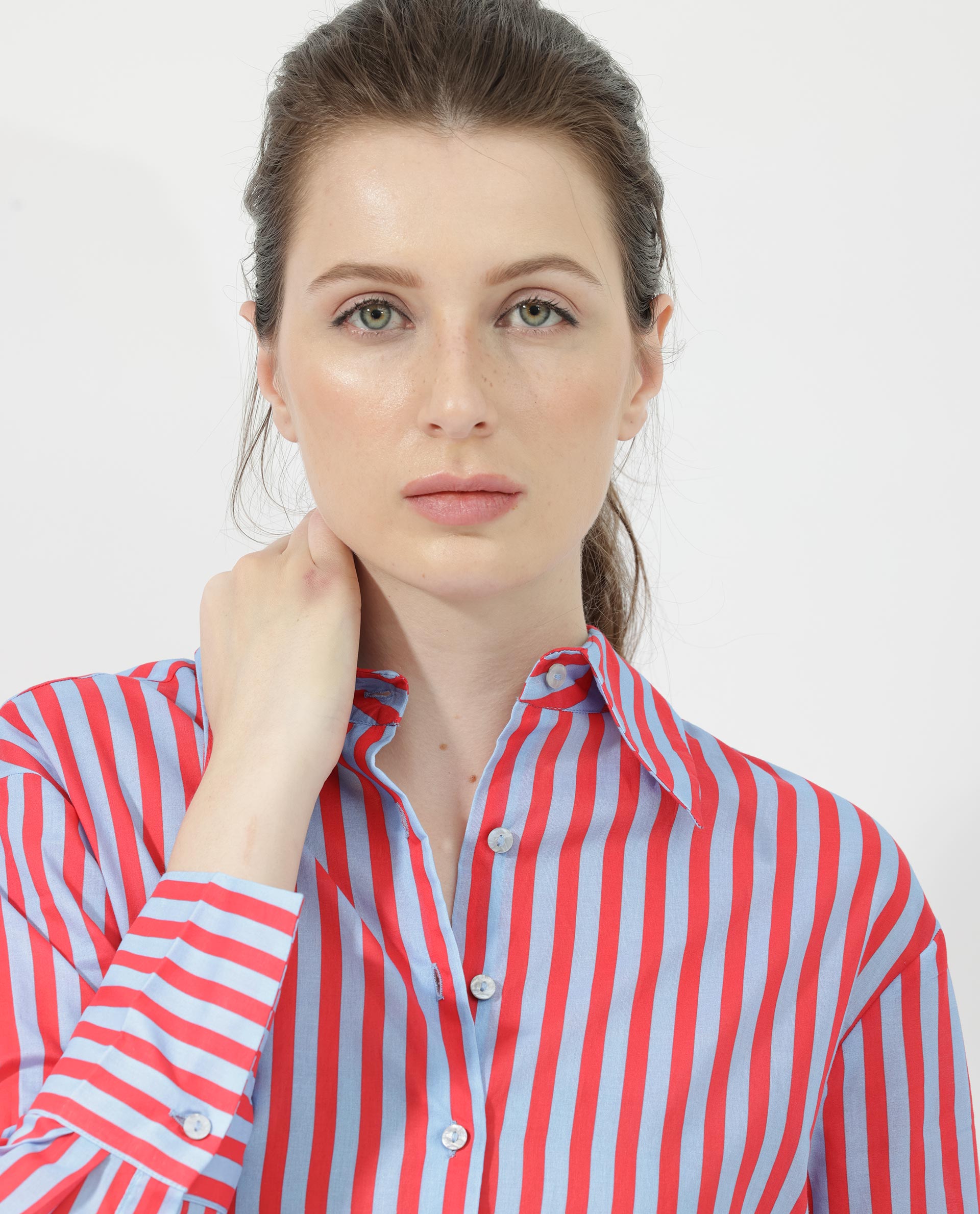 Womens Masha Blue Top Cotton Full Sleeve Geometric Print