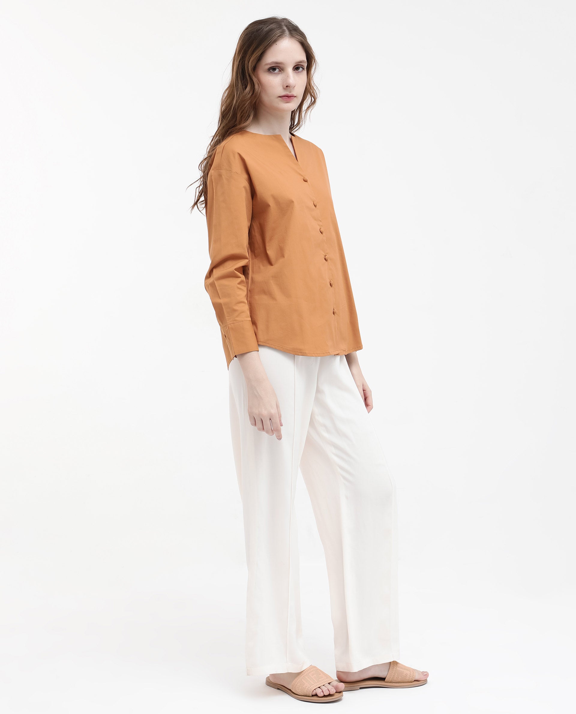 Women'S Nagoya Light Brown Cotton Full Sleeve Round Neck Top
