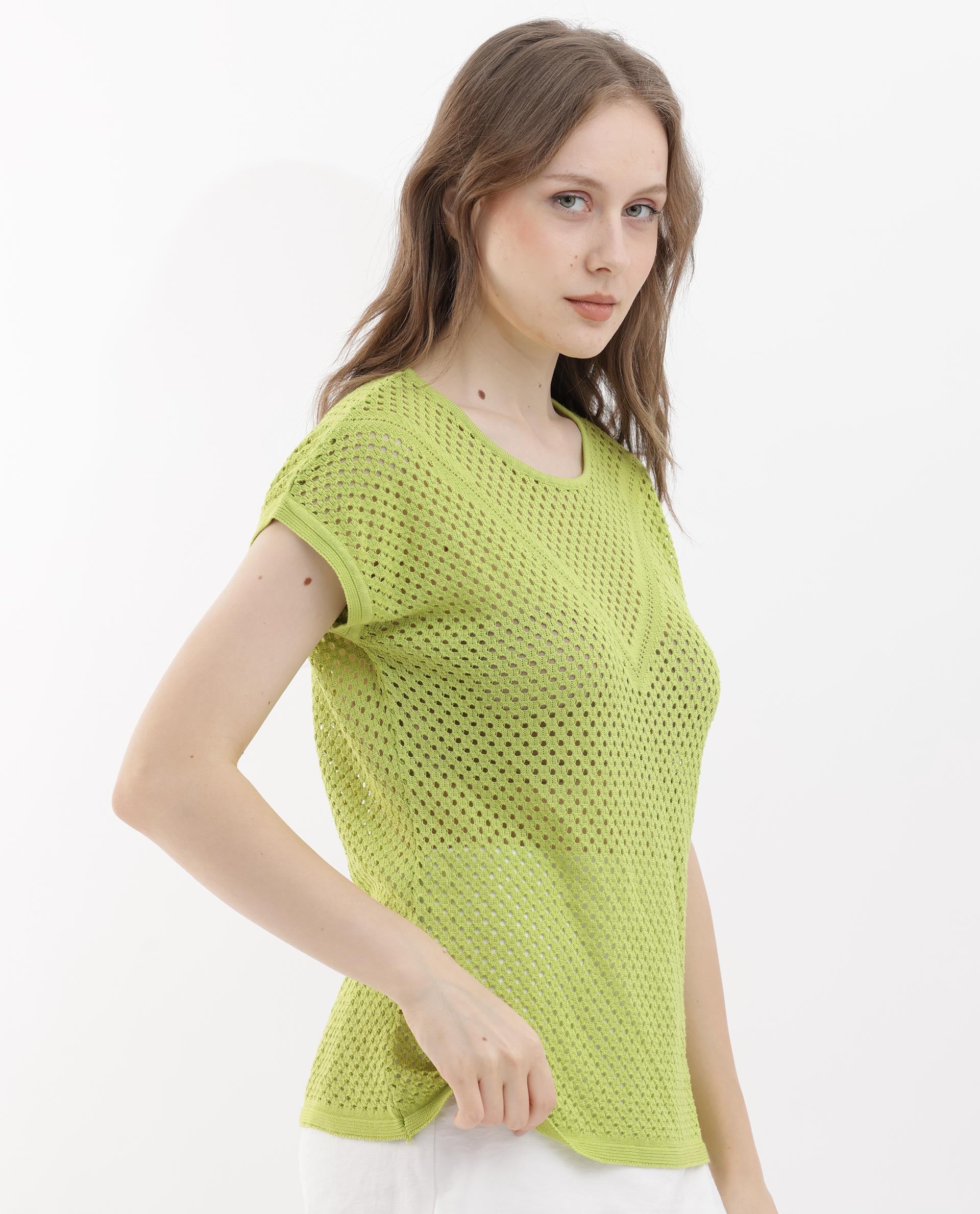 Womens Totoro Flouroscent Green Top U-Neck Solid