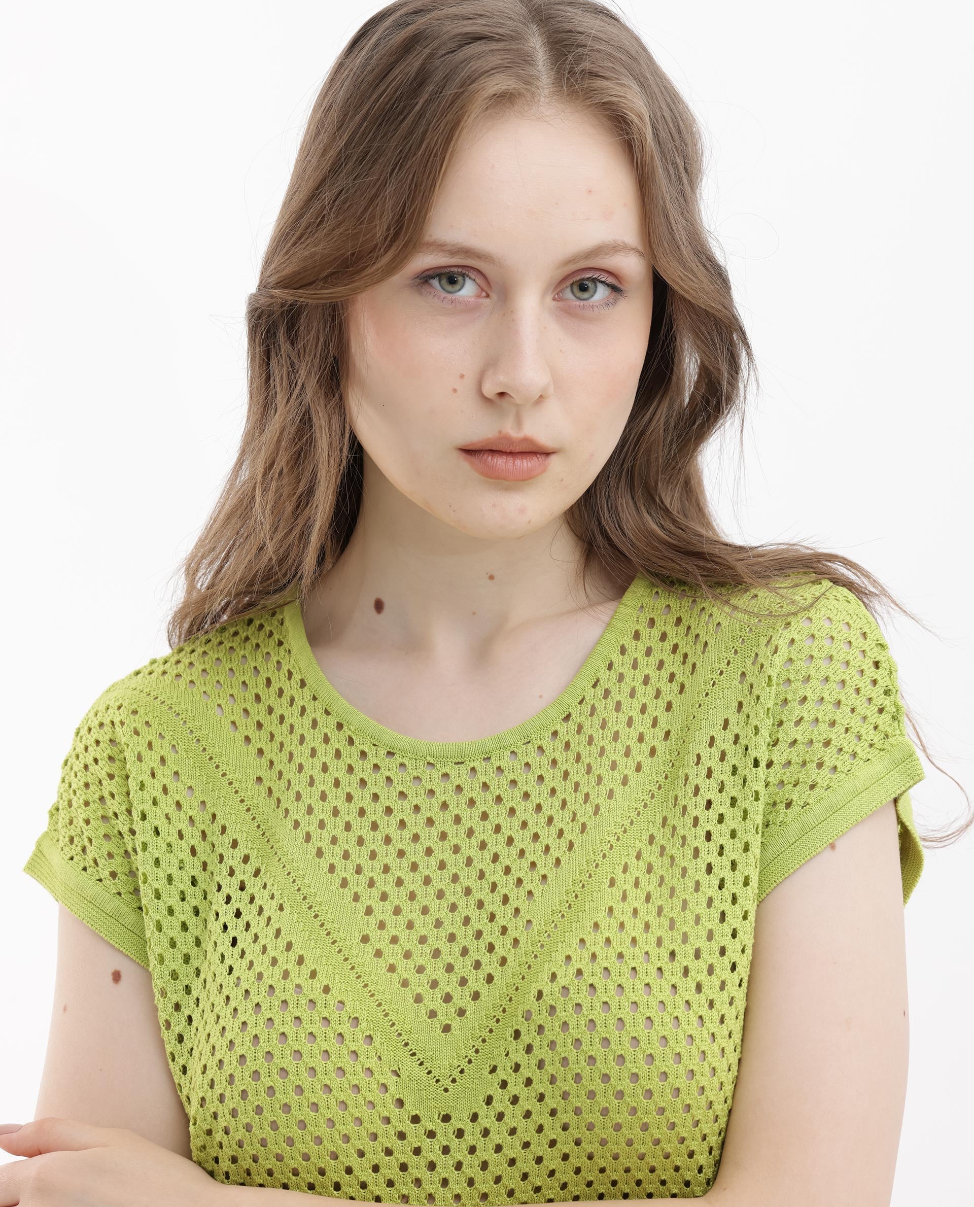 Womens Totoro Flouroscent Green Top U-Neck Solid