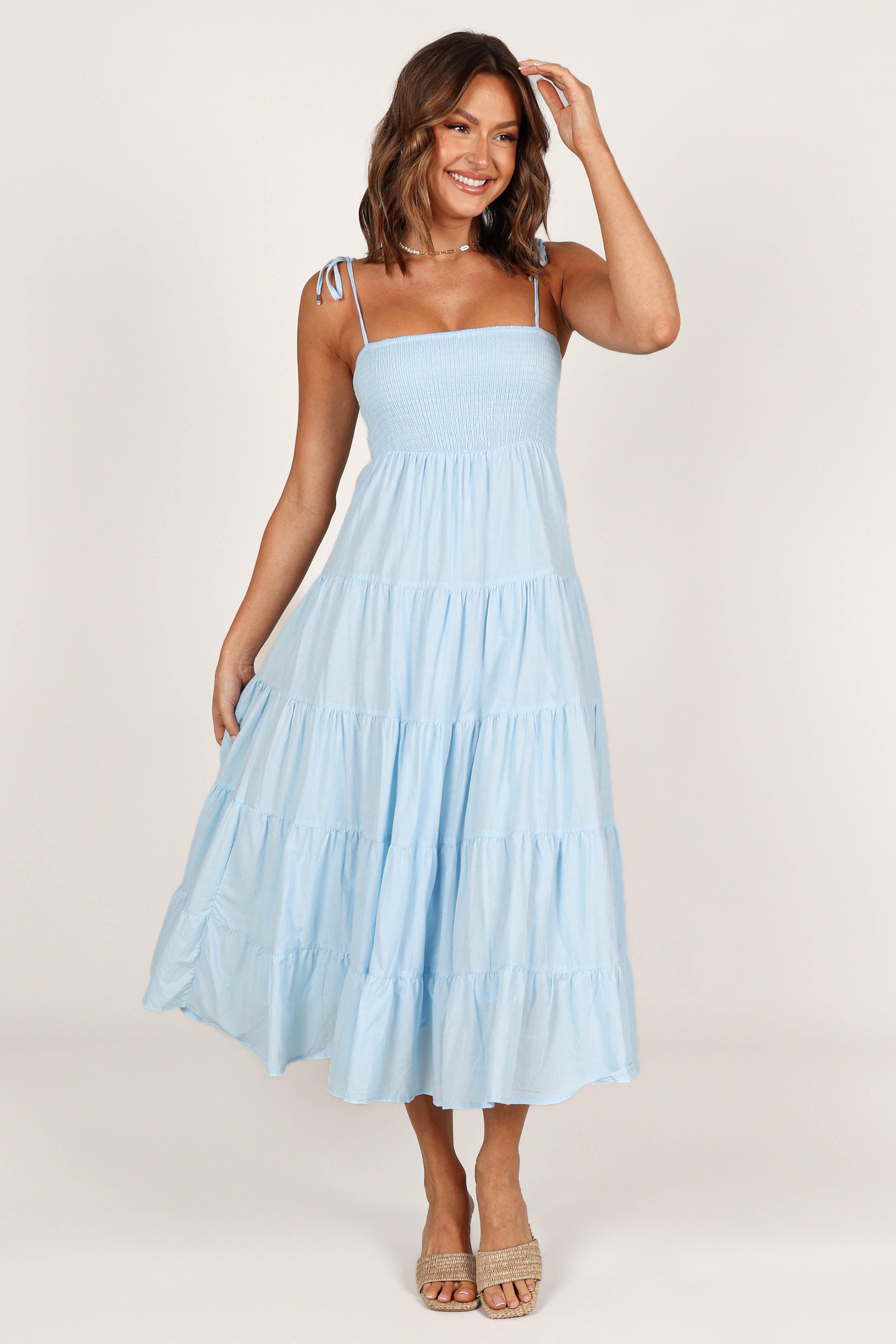 Carrol Shirred Bodice Maxi Dress - Blue