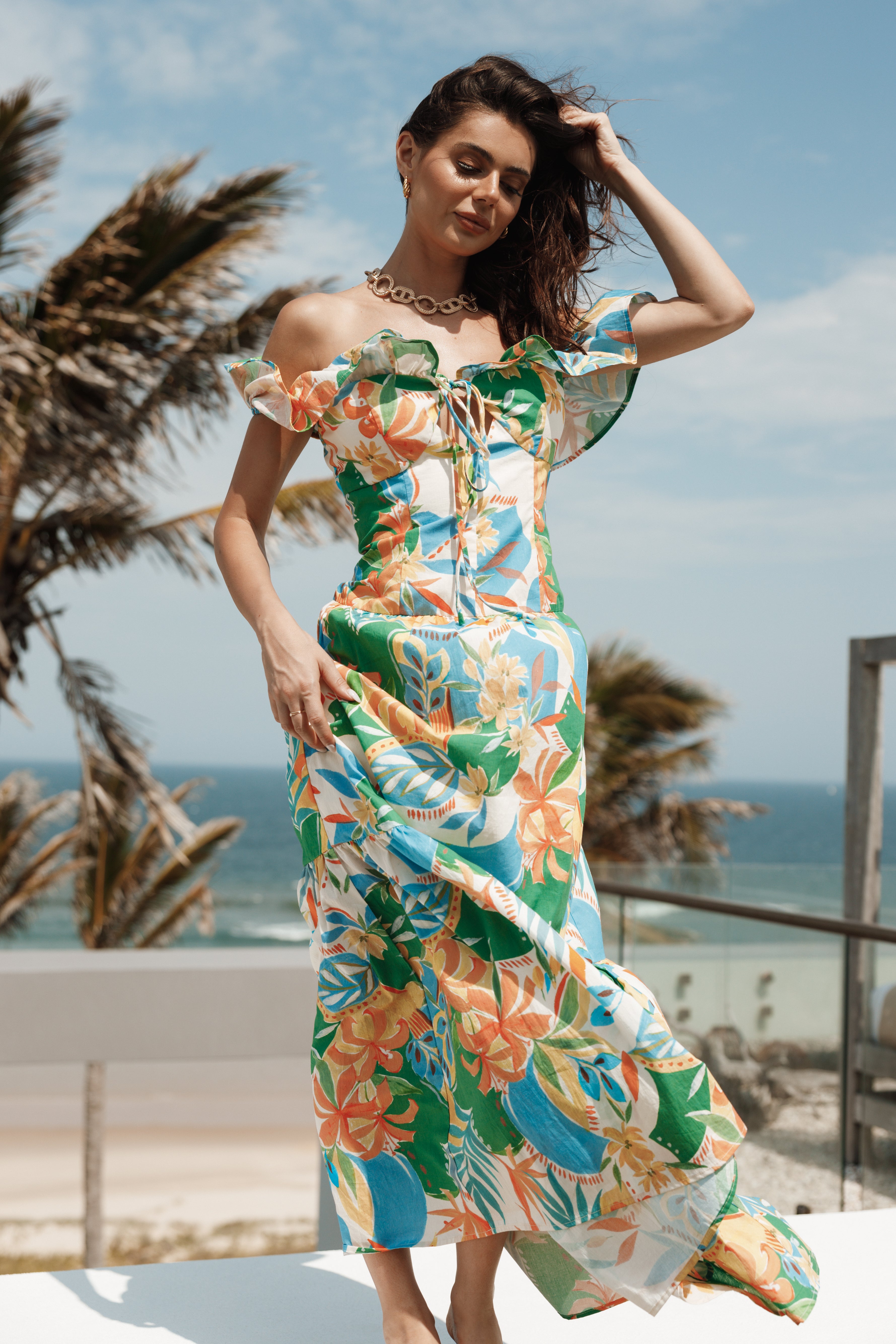 Harriet Off Shoulder Maxi Dress - Malta Print
