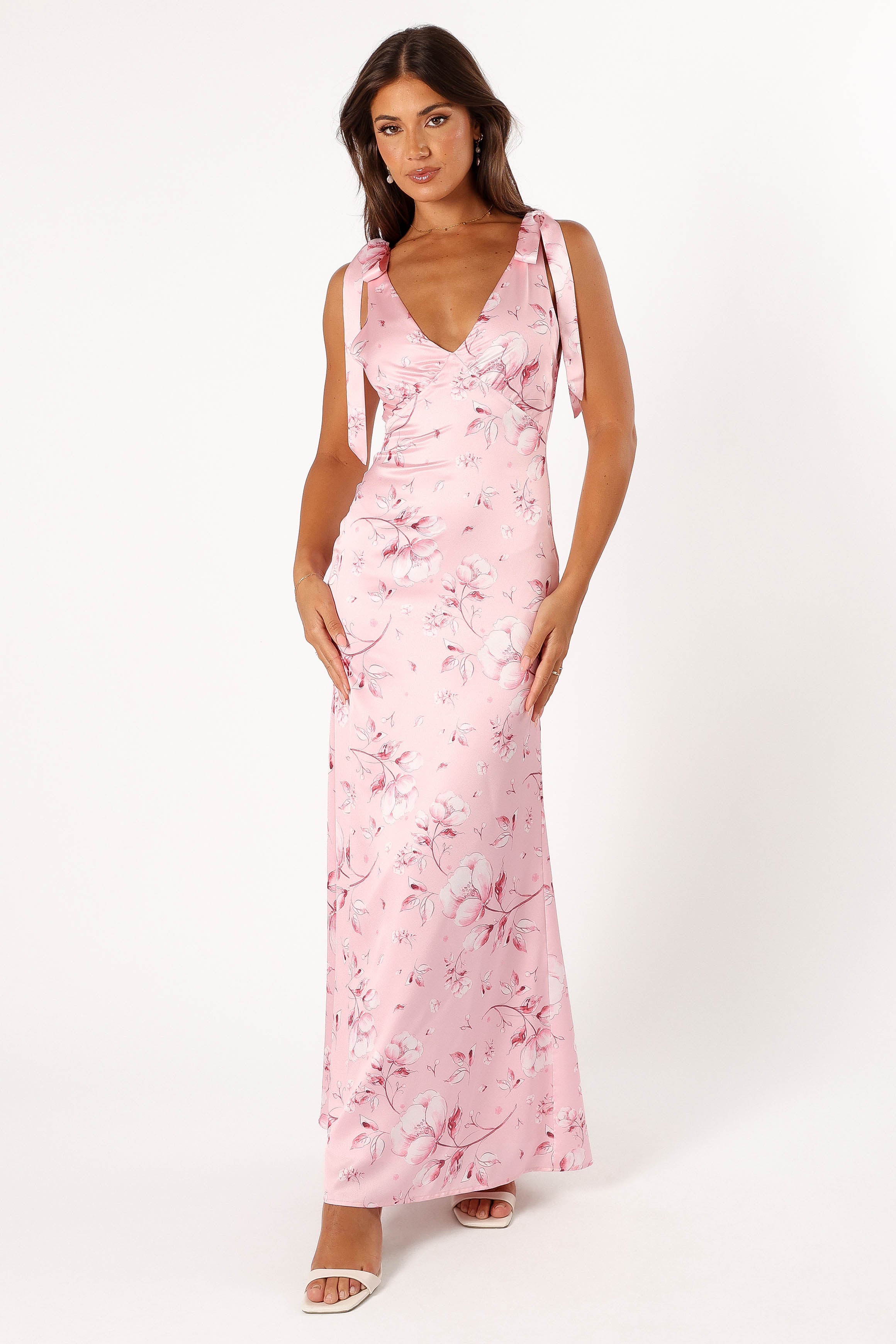 Xavier Bow Shoulder Maxi Dress - Pink Floral