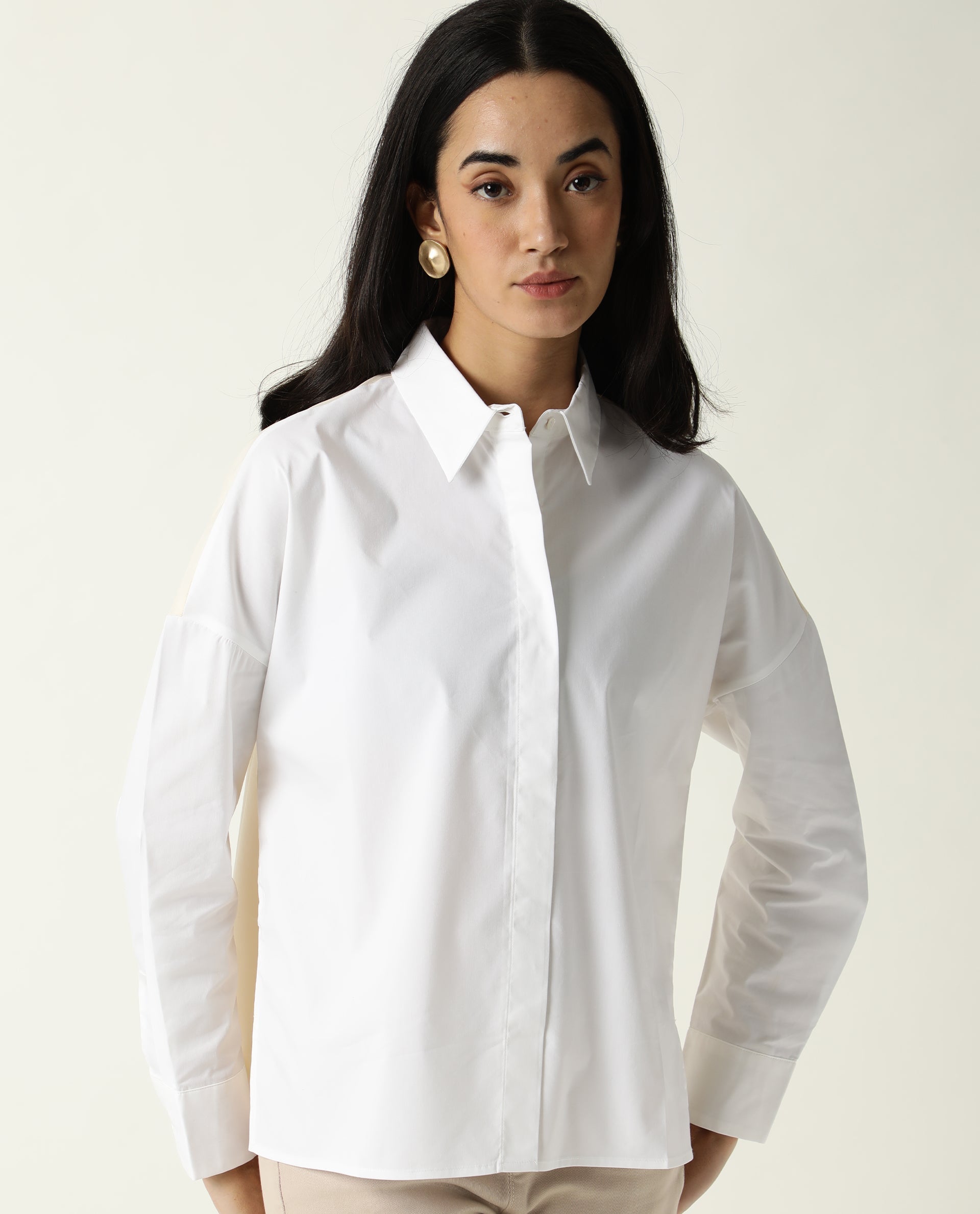 WOMENS NELLORE WHITE TOP Cotton Lycra FABRIC Regular FIT Full Sleeve Collared Neck