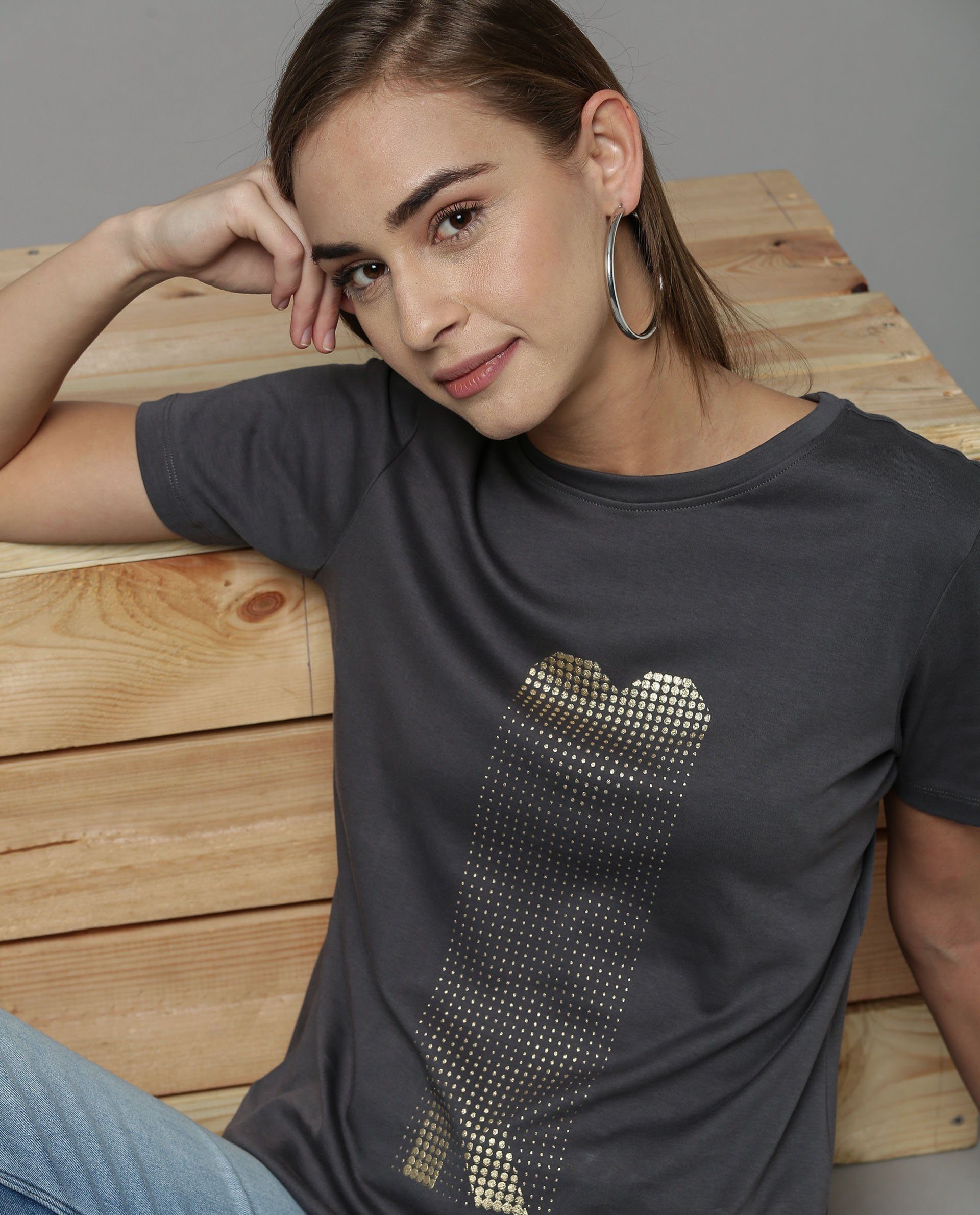 WOMEN'S BASIC TEE GREY TOP SHORT SLEEVES