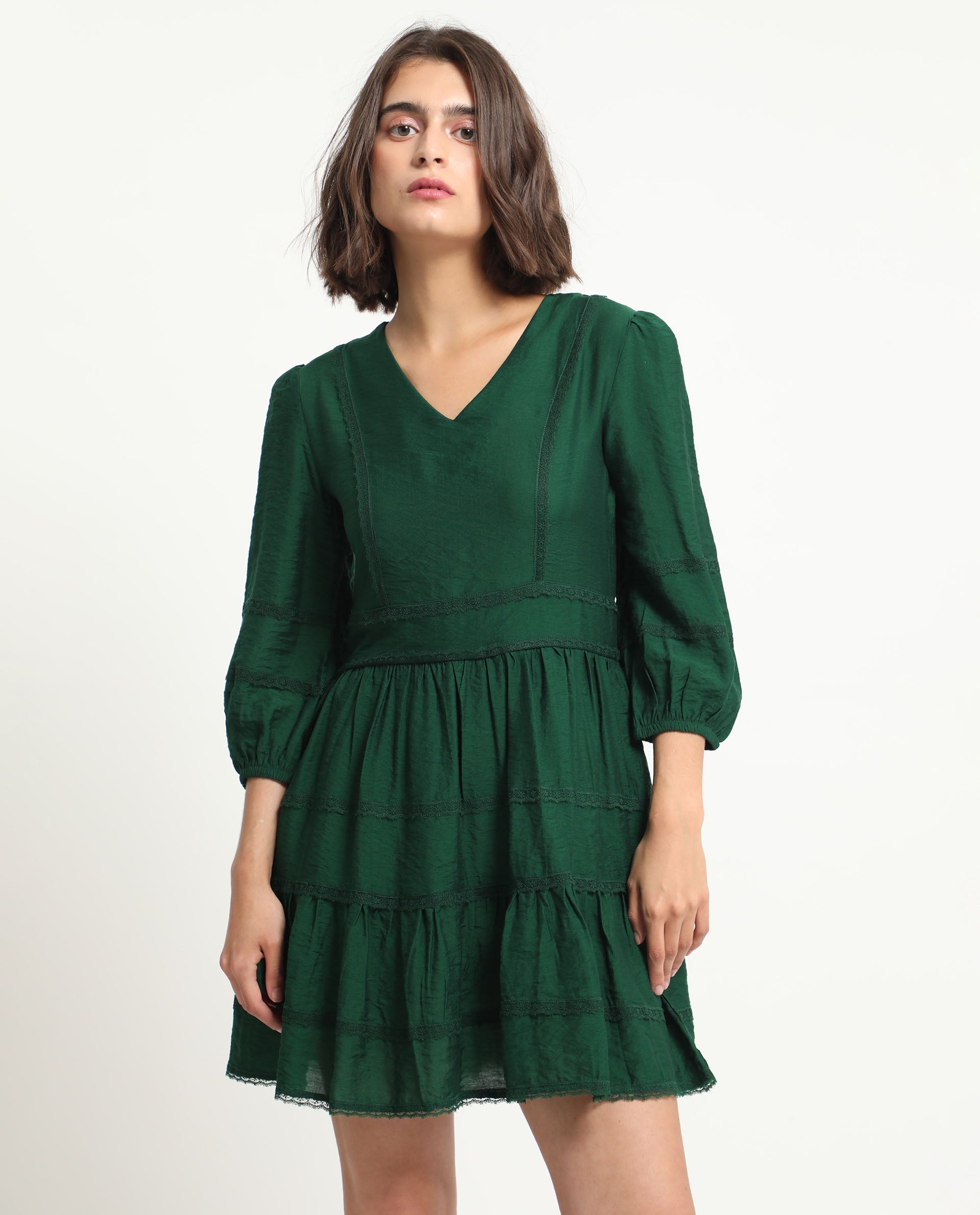 WOMEN'S ALEXA DARK GREEN DRESS SOLID