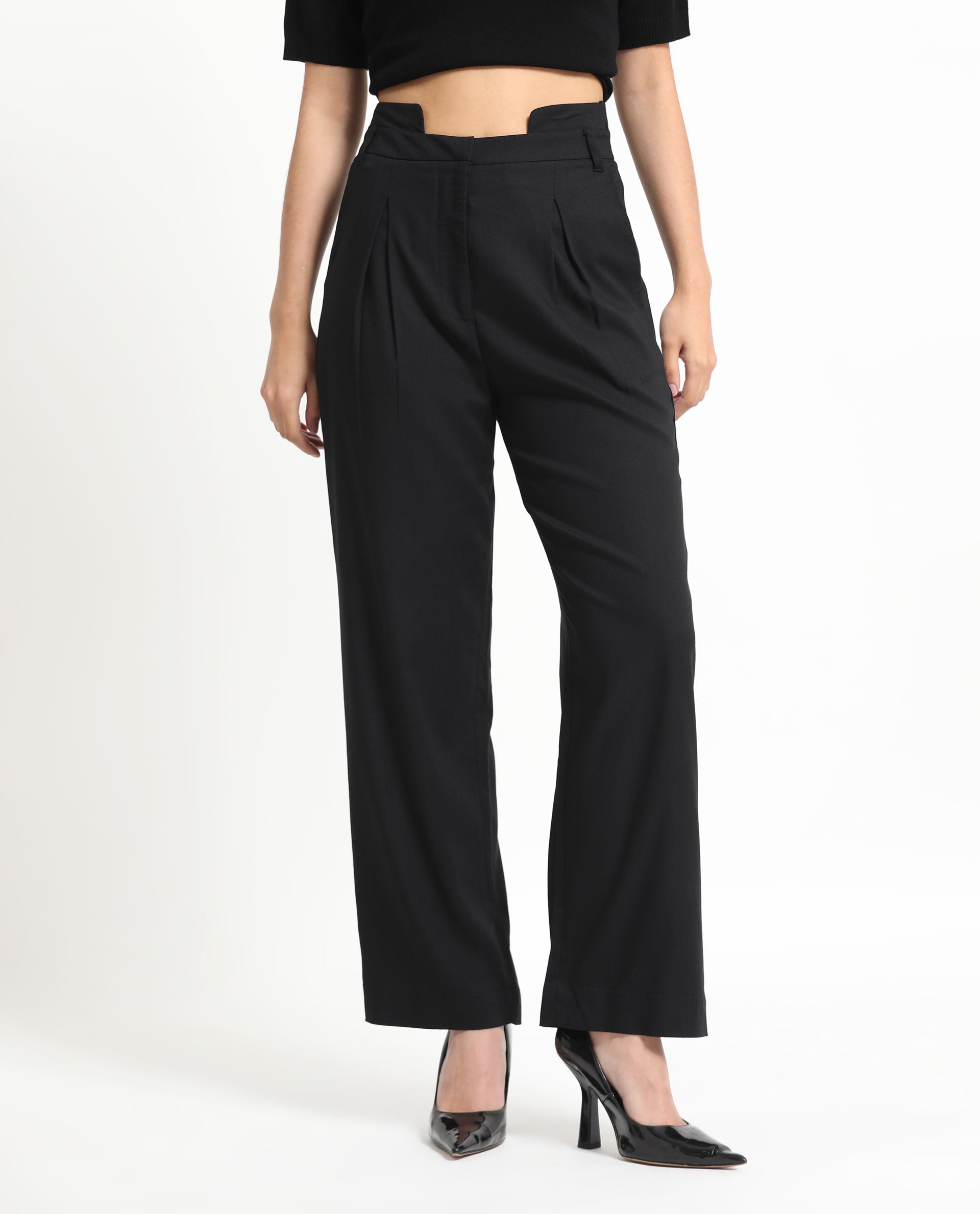 WOMEN'S ATGAN BLACK TROUSER POLY VISCOSE LYCRA FABRIC SOLID