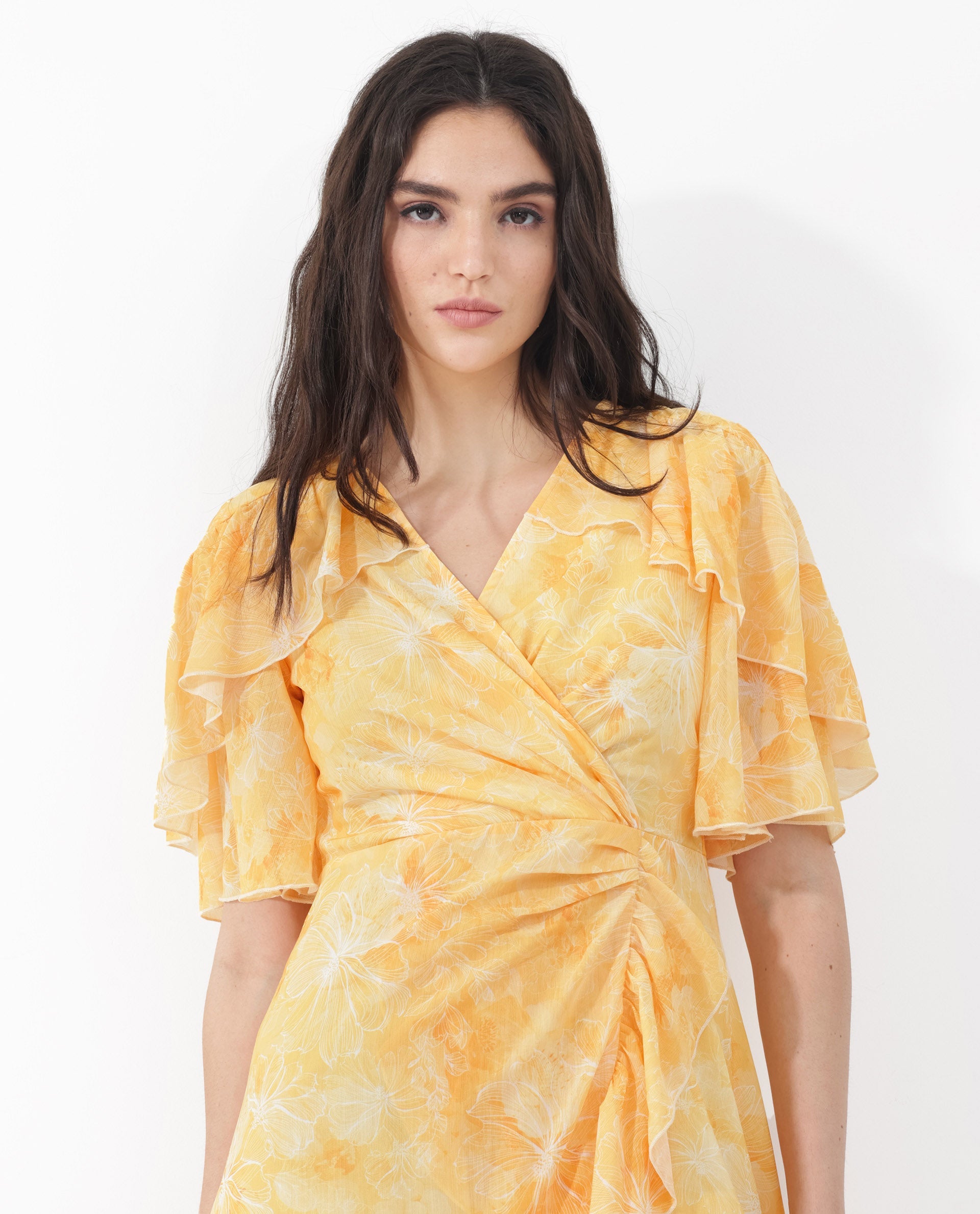 Women's Buckley Yellow Polyester Fabric Regular Sleeves V-Neck Floral Print Regular Length Dress