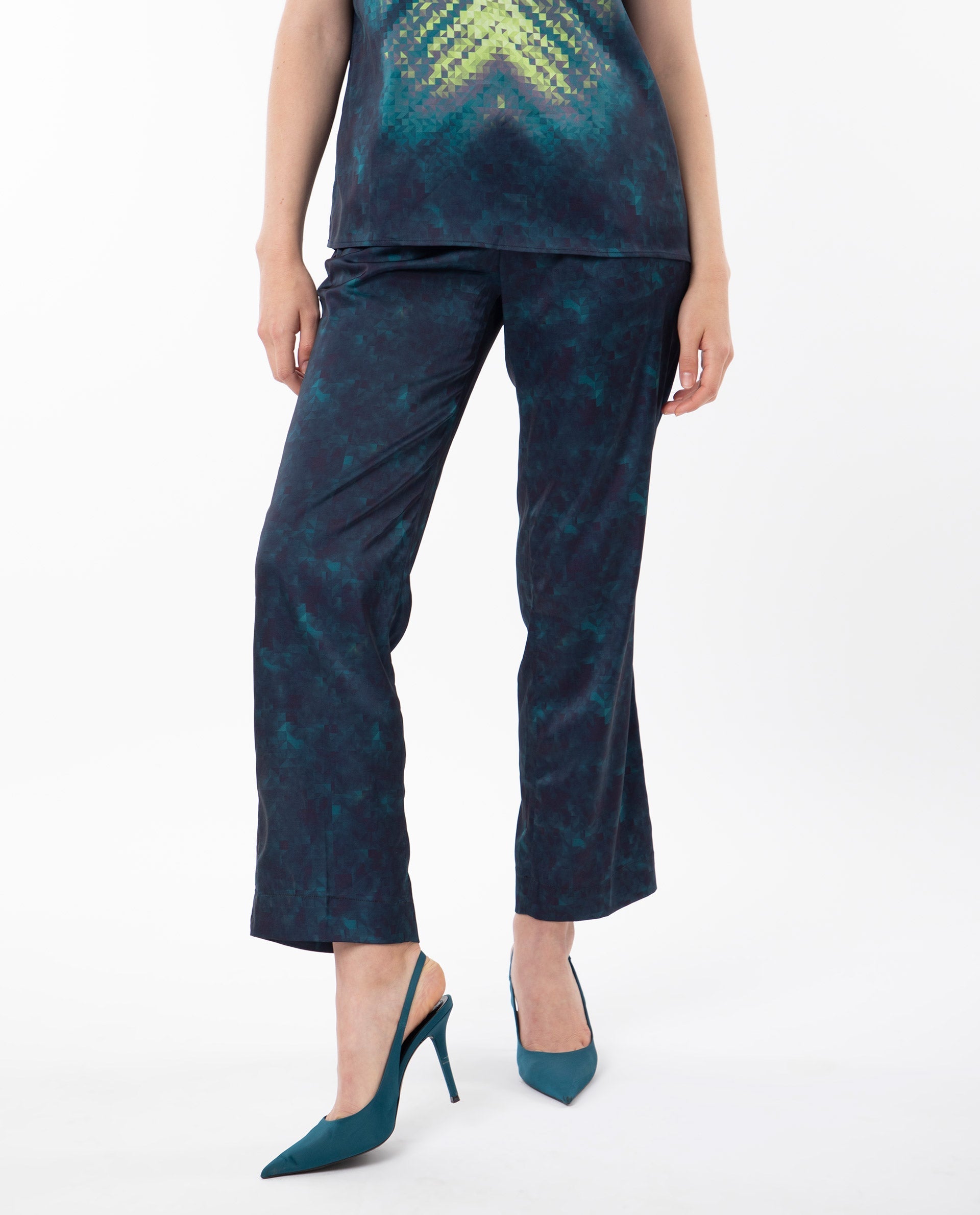 WOMEN'S ERENT BLUE TROUSER POLYESTER FABRIC PRINTED