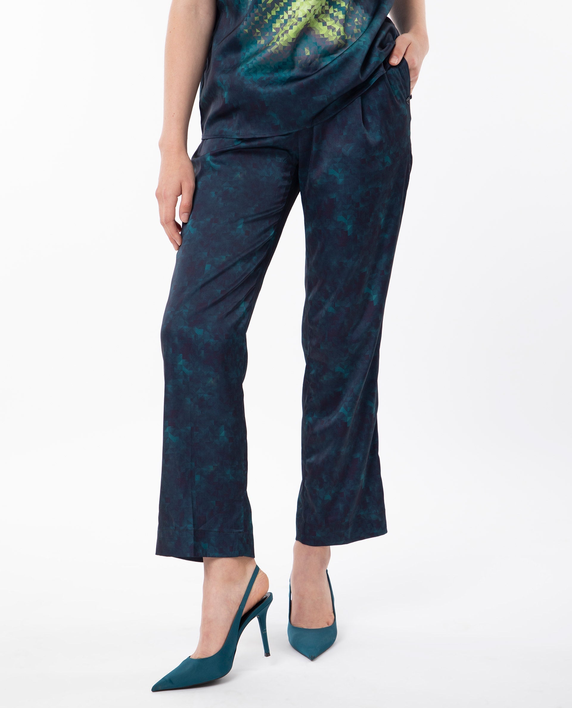 WOMEN'S ERENT BLUE TROUSER POLYESTER FABRIC PRINTED