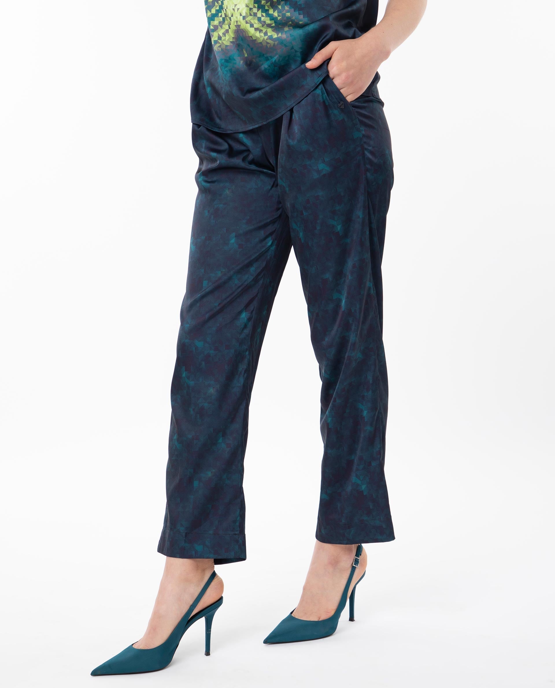 WOMEN'S ERENT BLUE TROUSER POLYESTER FABRIC PRINTED