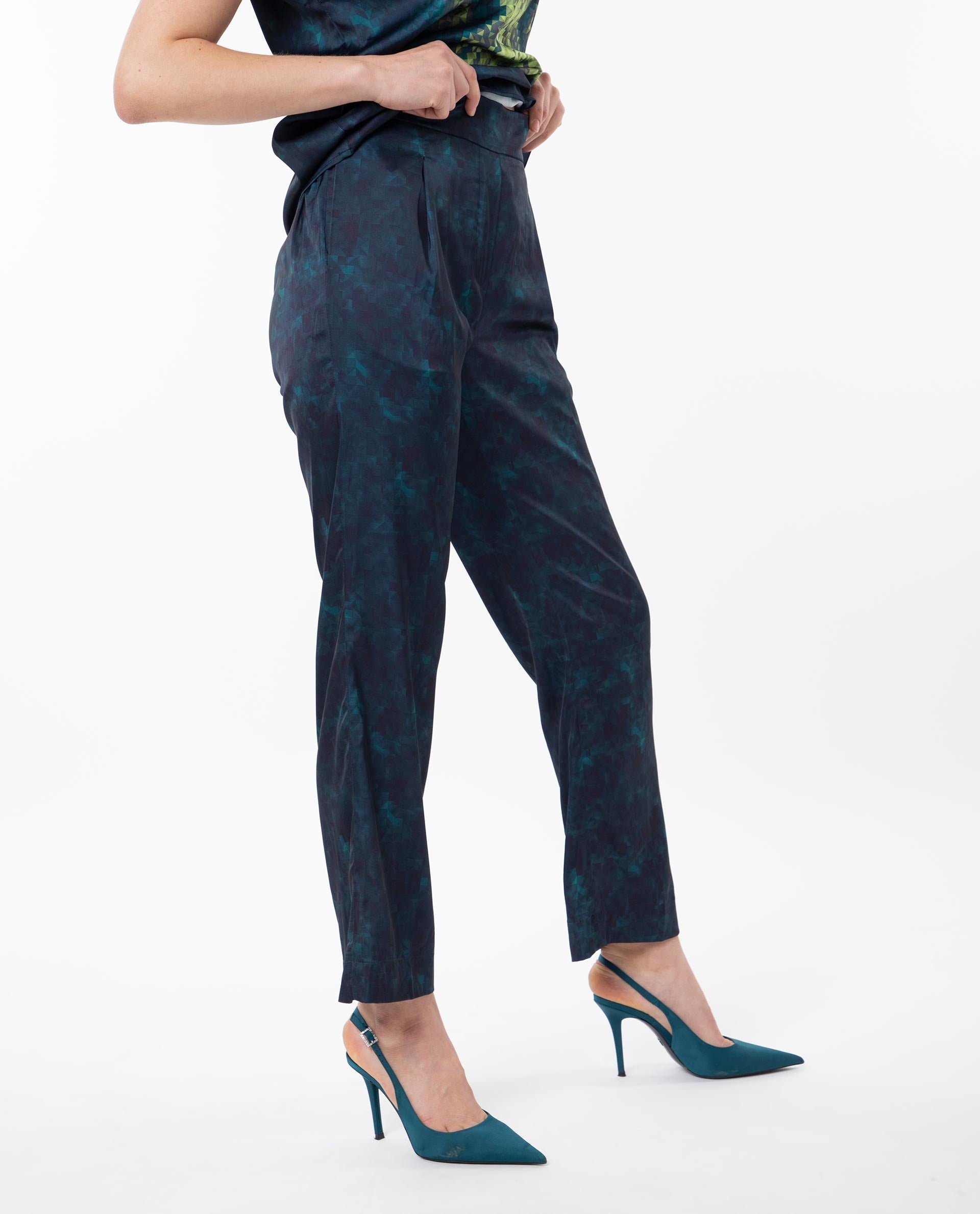 WOMEN'S ERENT BLUE TROUSER POLYESTER FABRIC PRINTED