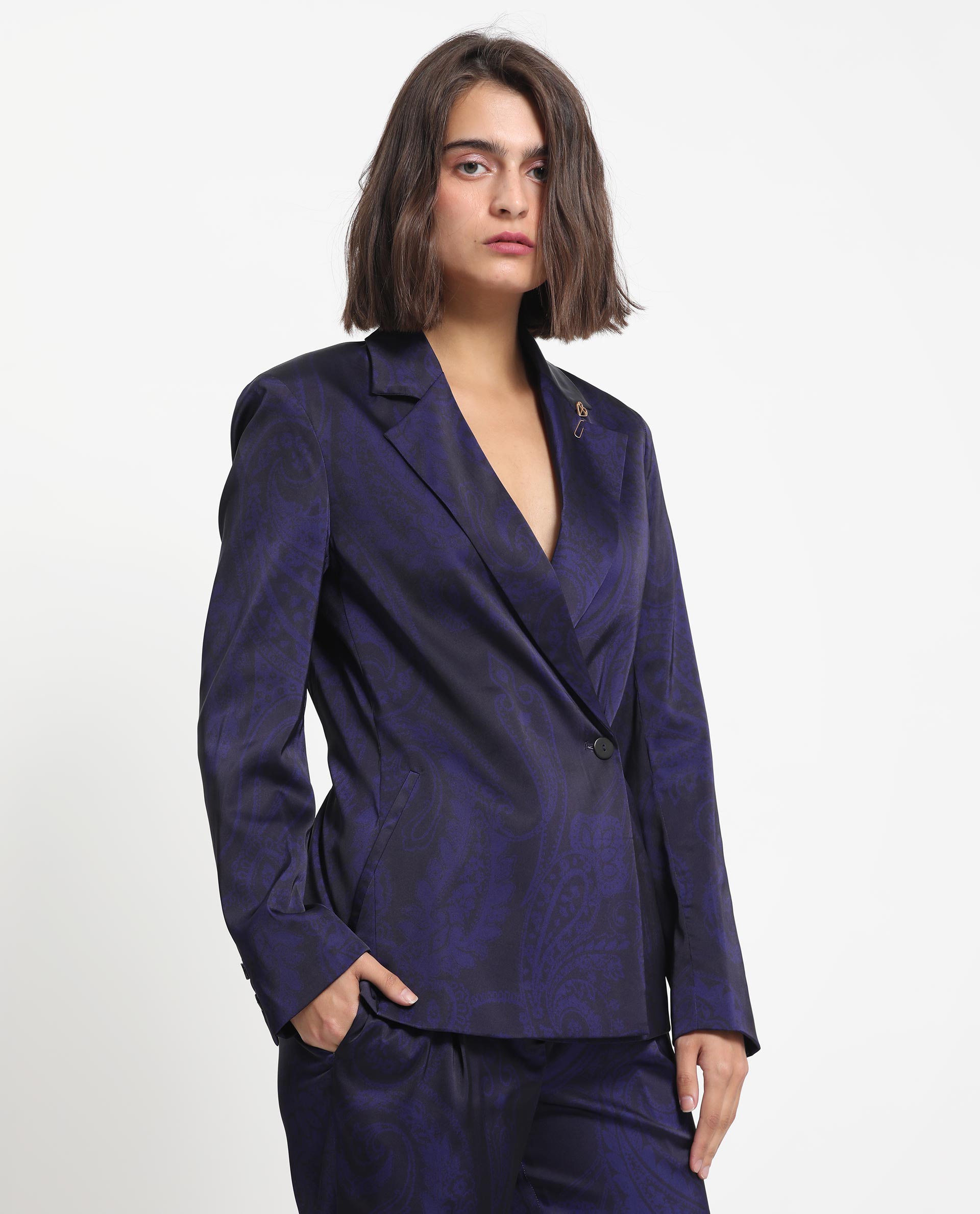 WOMEN'S ESENA DARK NAVY BLAZER PRINTED